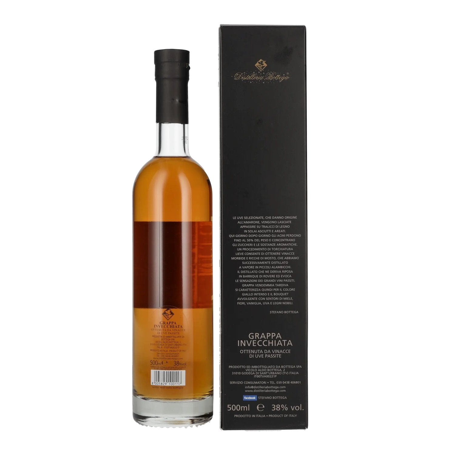 Bottega Grappa Invecchiata Tardiva 38% Vol. 0,5l in geschenkverpakking