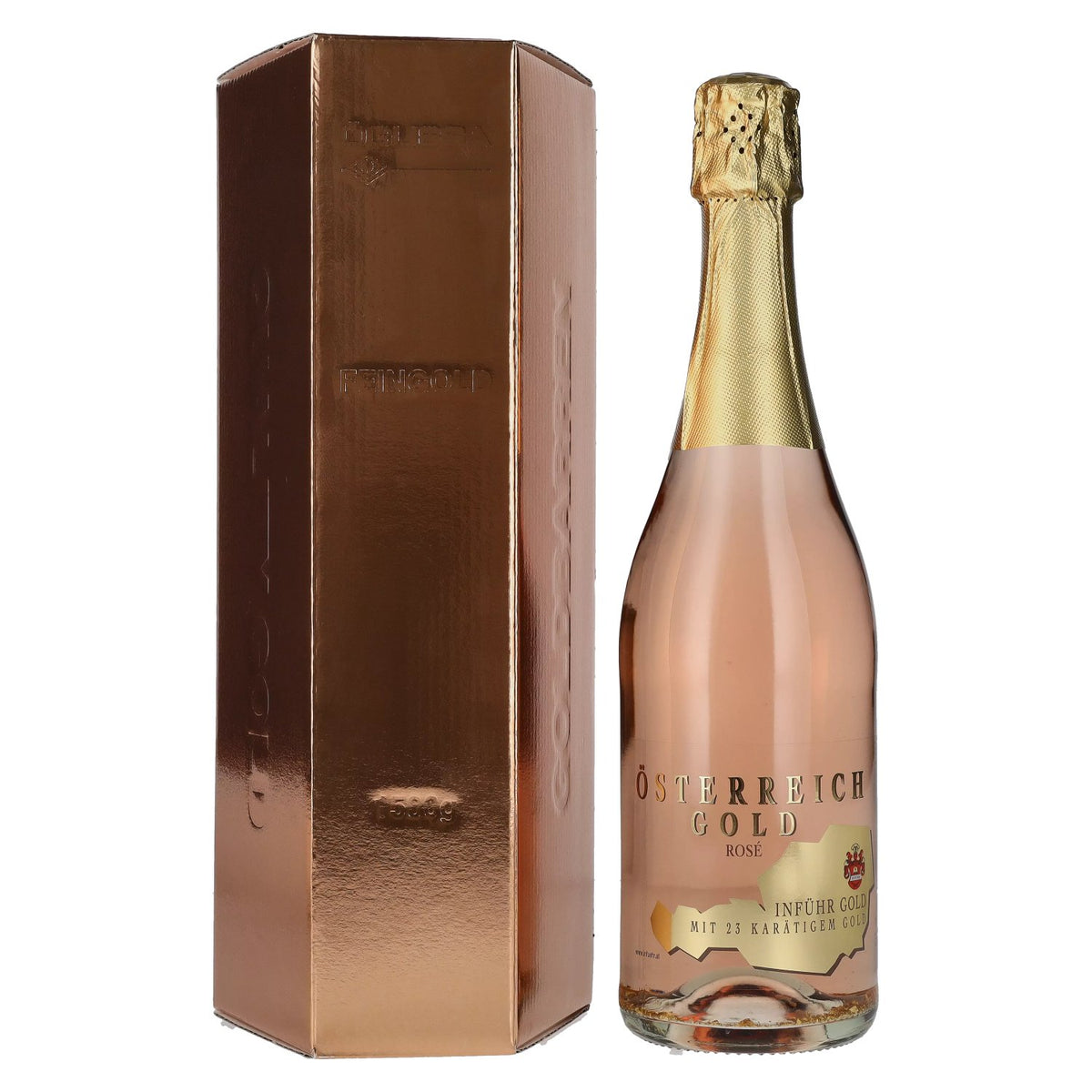 Autriche Gold Rosé - avec des feuilles d'or 23 carats, 9,5 % vol., 0,75 l, dans un coffret cadeau