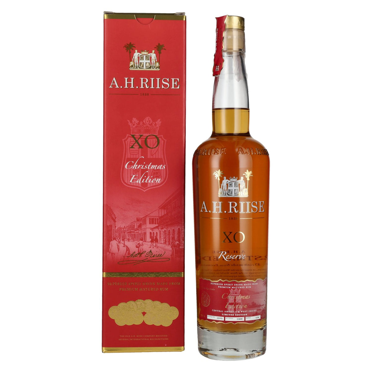 A.H. Riise X.O. Reserve Kerstmis superieure gedistilleerde drank 40% Vol. 0,7l in geschenkverpakking