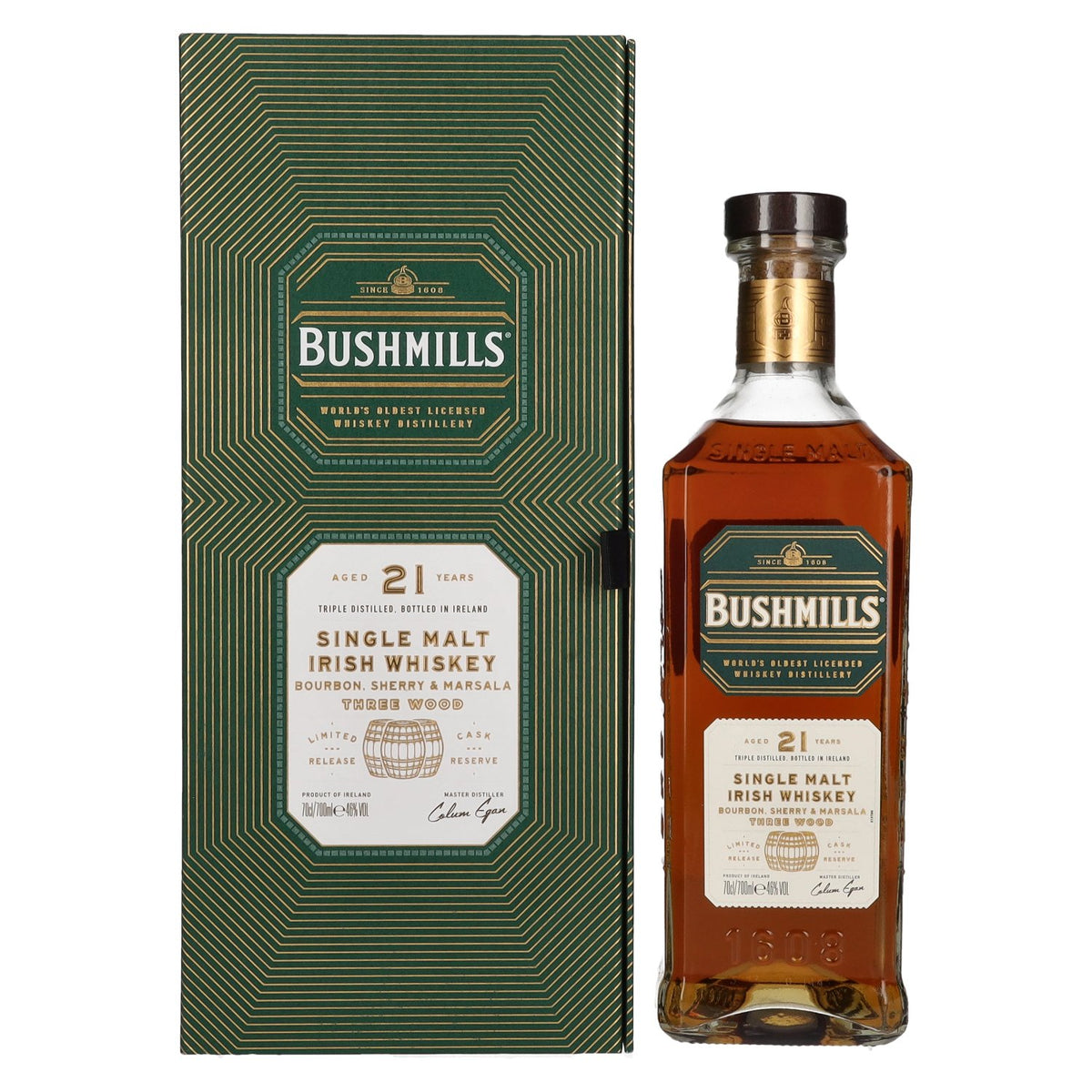 Whisky irlandais single malt Bushmills 21 ans d'âge RARE, 46 % vol., 0,7 l, dans un coffret cadeau