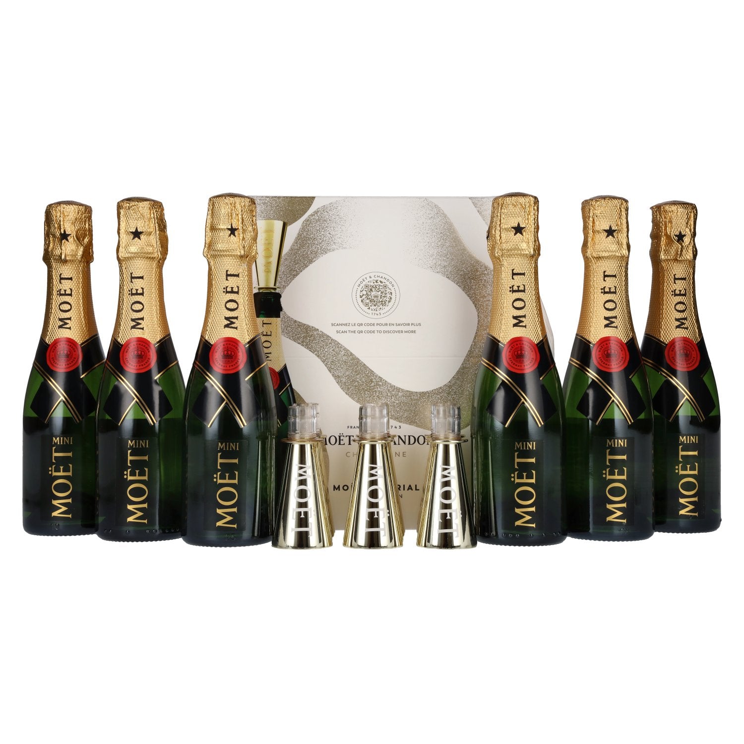 Moët &amp; Chandon Champagne AT HOME PACK 12% Vol. 6x0,2l in geschenkverpakking met flessenscheppers