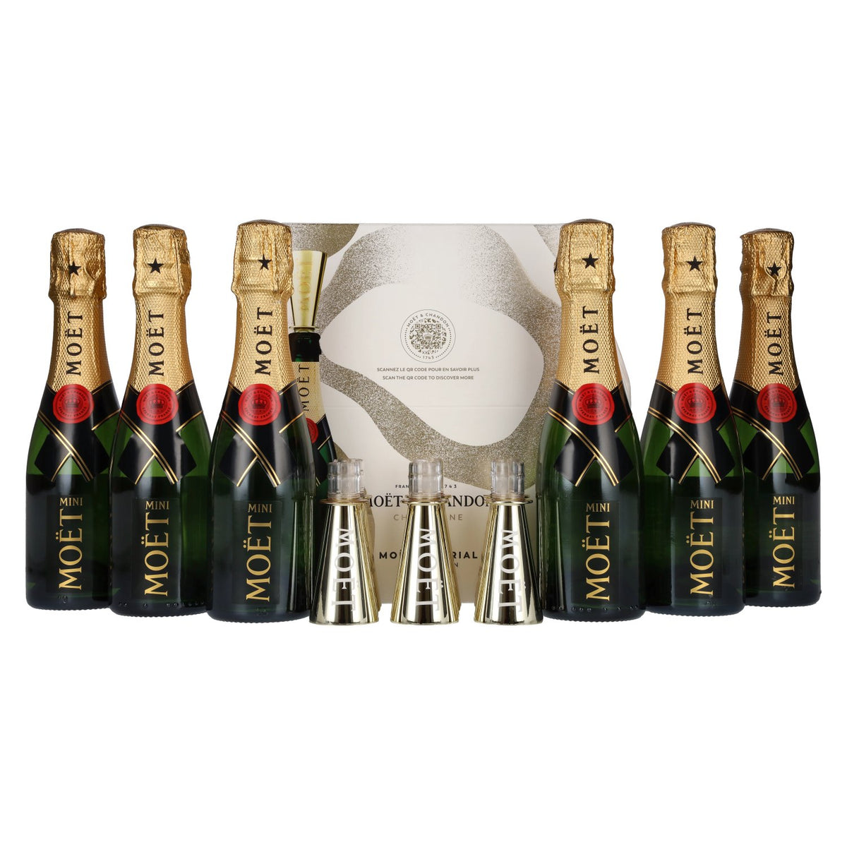 Champagne Moët &amp; Chandon AT HOME PACK 12 % vol., 6 x 0,2 l, dans un coffret cadeau avec des bouchons à déguster