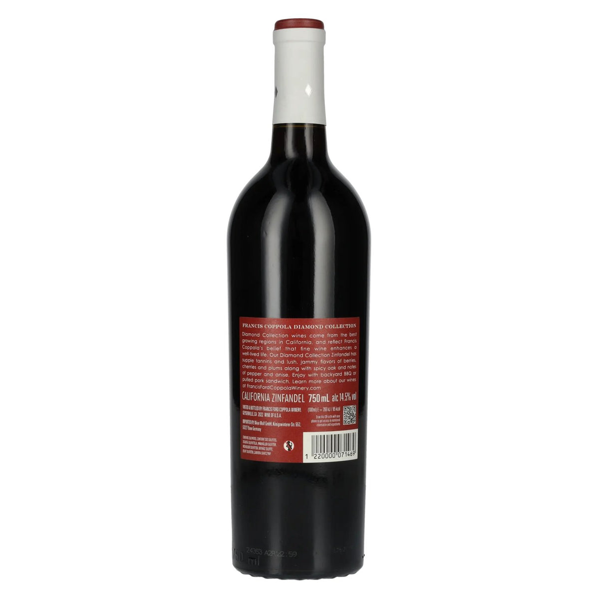 Francis Ford Coppola RED LABEL ZINFANDEL Diamond Collection 2022 14.5% ABV 0.75l