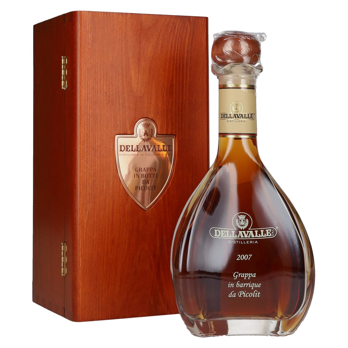Dellavalle Grappa aged in barriques from PICOLIT 2007, 42% ABV, 0.7l, in a wooden box