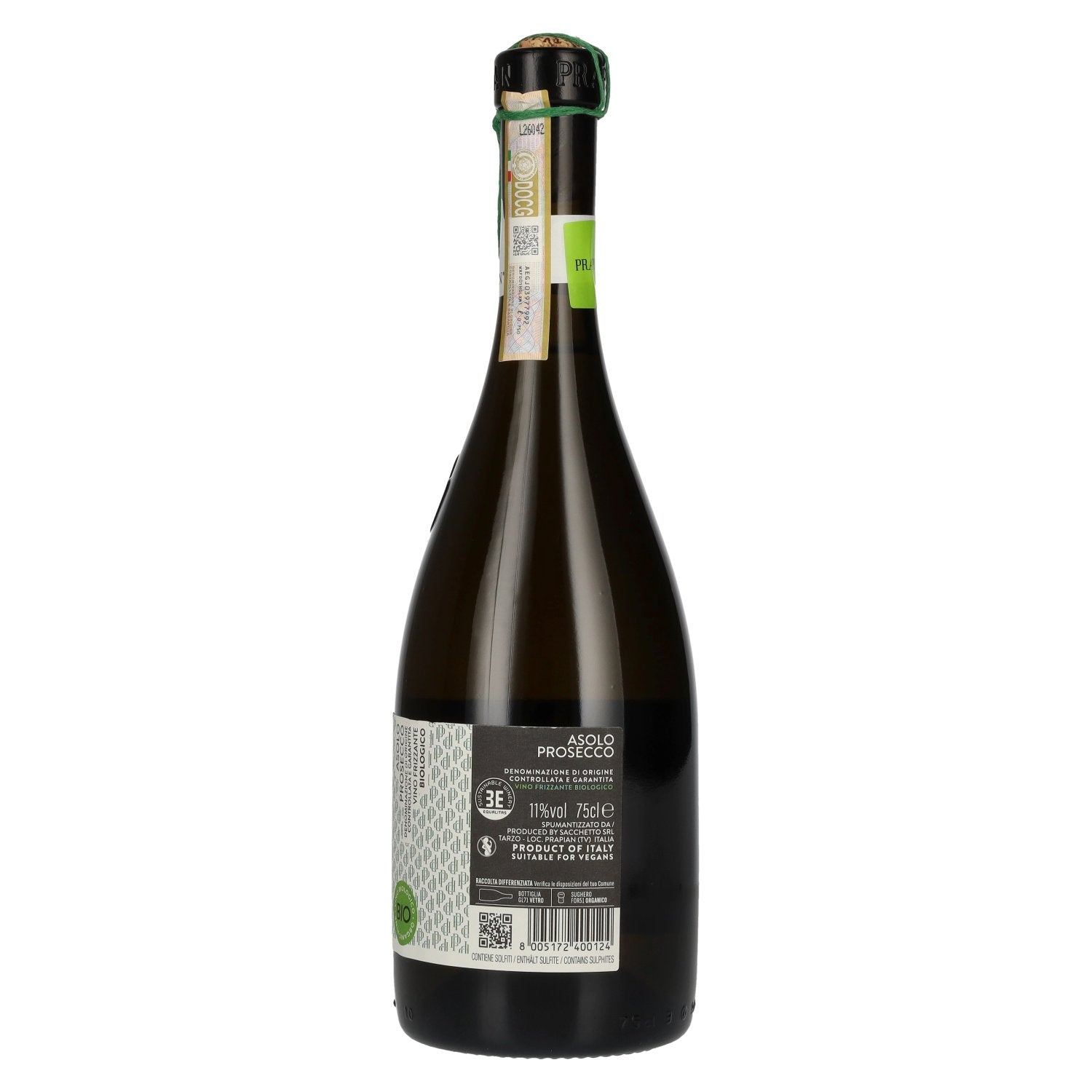 Sacchetto Prapian 3 Volte Asolo Prosecco Organic Sparkling Wine DOCG 11% ABV 0.75l