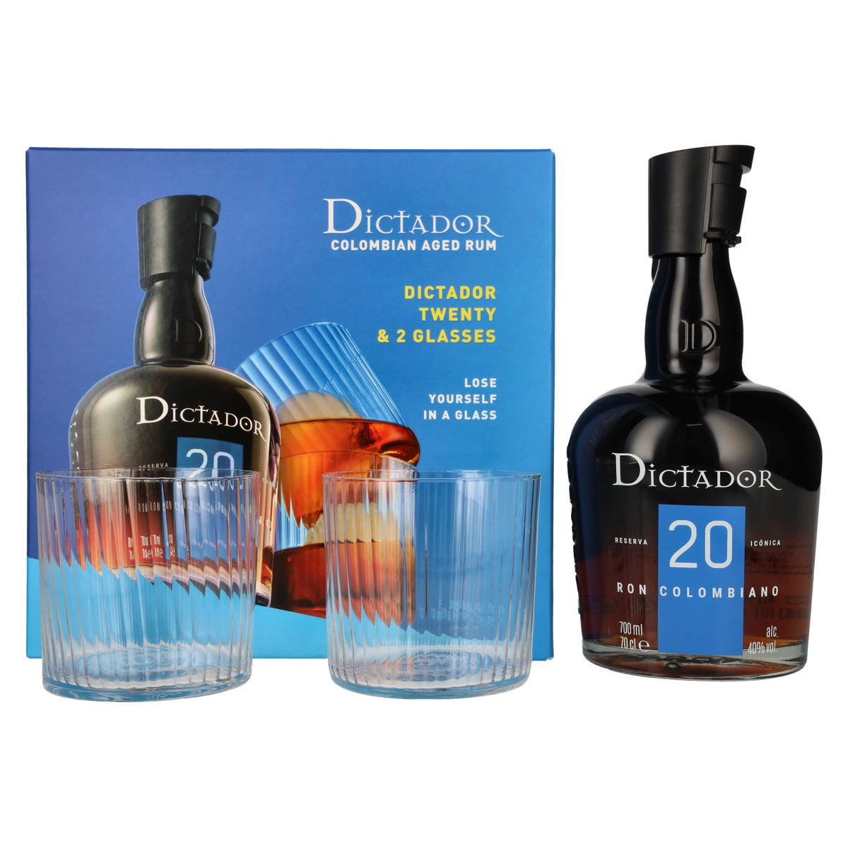 Dictador 20 Years Old ICON RESERVE Colombian Rum 40% Vol. 0,7l in Geschenkbox mit 2 Gläsern