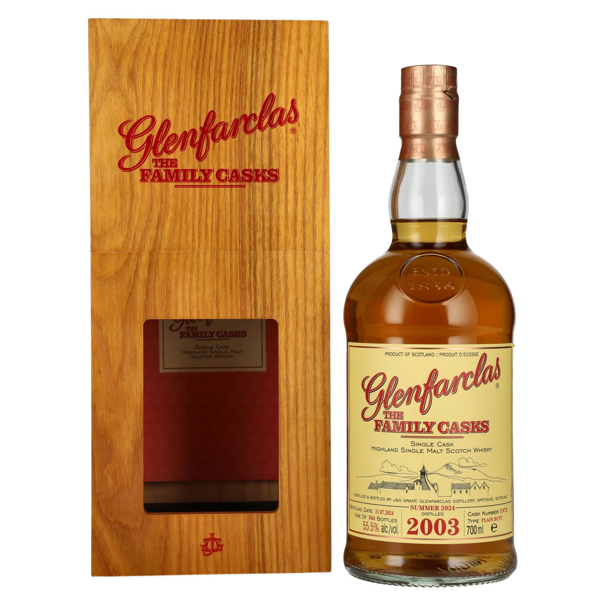 Glenfarclas THE FAMILY CASKS Single Cask SUMMER 2024 Plain Butt #1972 2003 55,5% vol. 0,7 l in houten kist