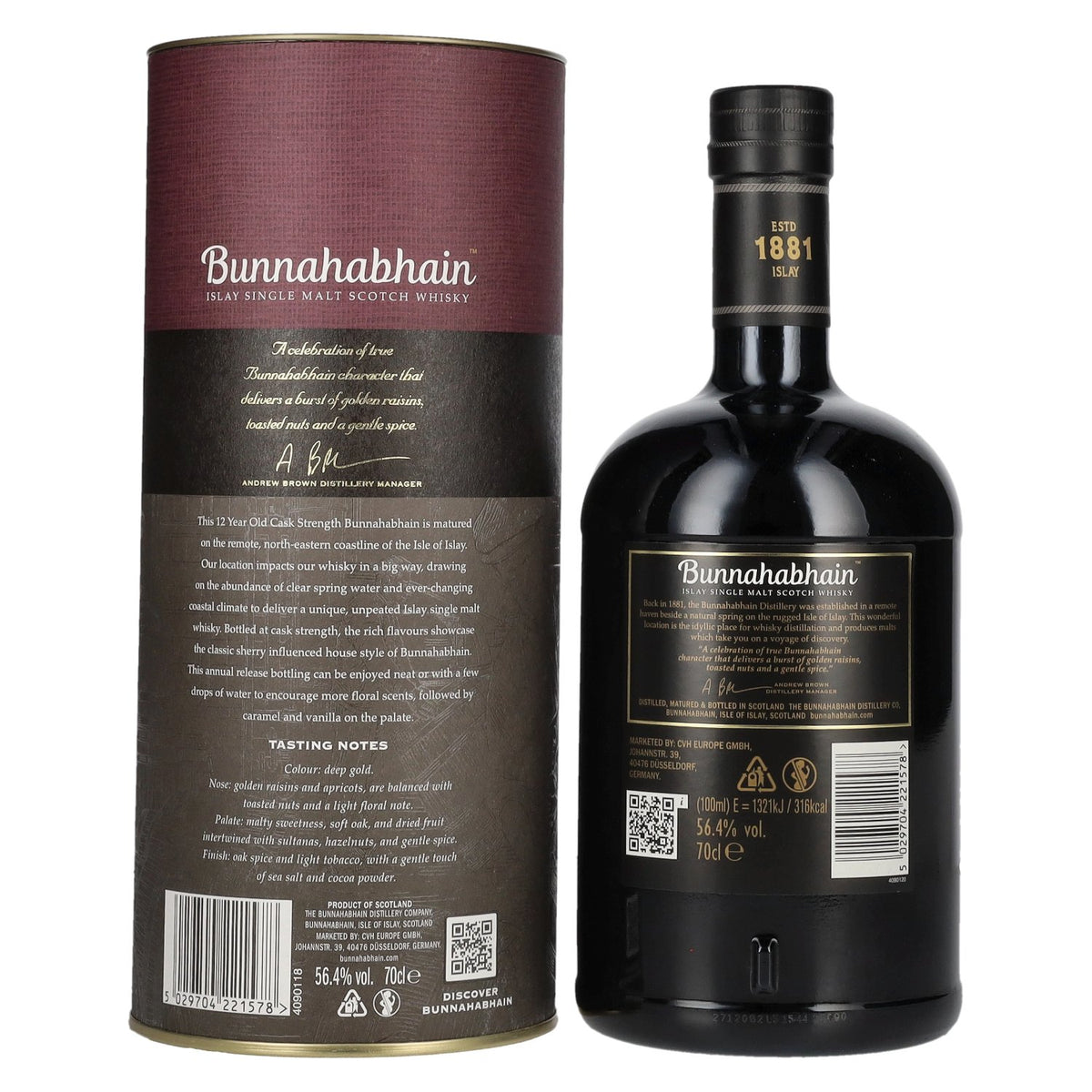 Bunnahabhain 12 ans d'âge, single malt d'Islay, édition « Cask Strength » 2025, 56,4 % vol., 0,7 l, dans un coffret cadeau