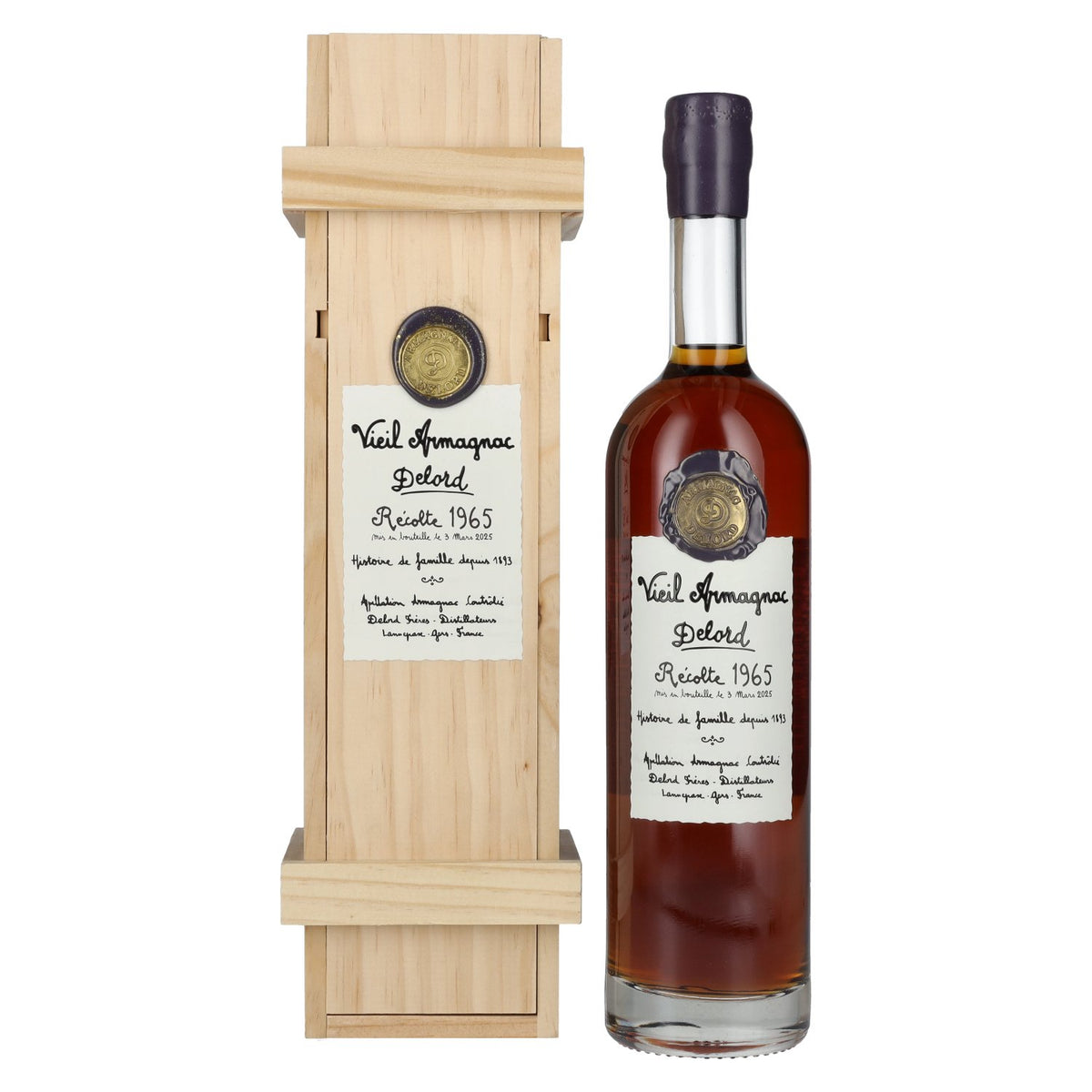 Vieux Armagnac Delord Vintage Récolte 1965 40 % vol. 0,7 l dans un coffret en bois