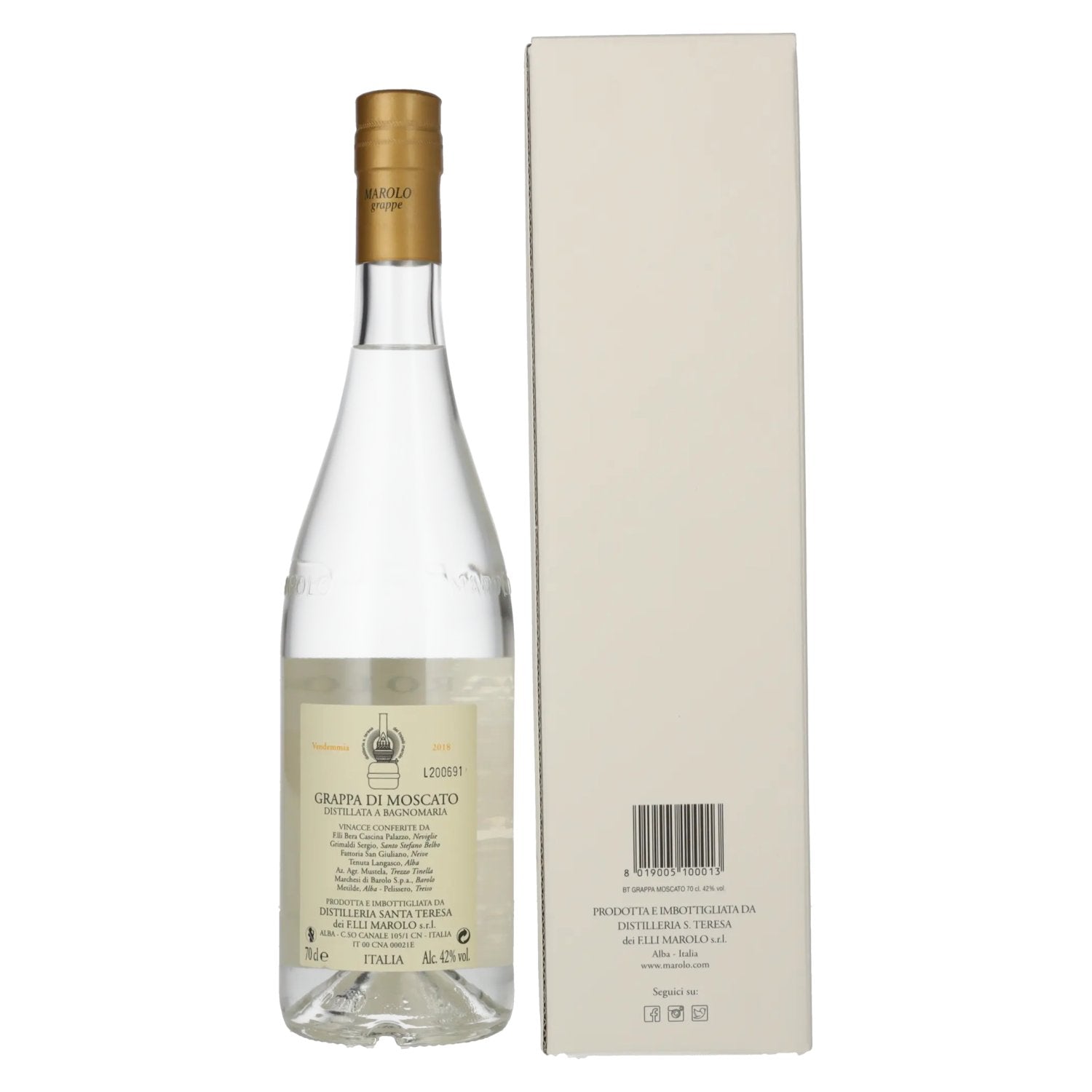 Marolo Grappa di MOSCATO 42% Vol. 0,7l in geschenkverpakking