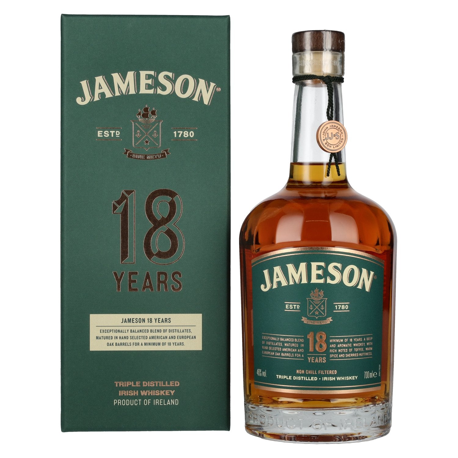 Jameson Whiskey 18 Years Old Triple Distilled Irish Whiskey 46% Vol. 0,7l en coffret cadeau