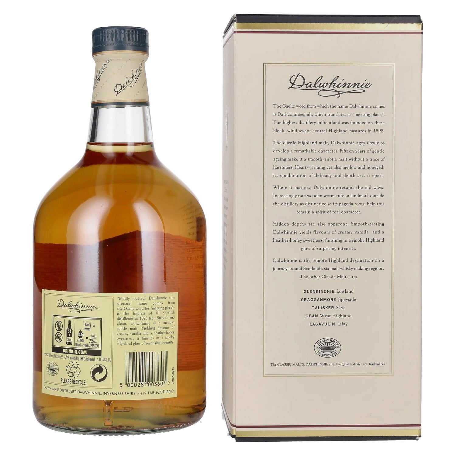 Dalwhinnie 15 Years Old Highland Single Malt Scotch Whisky 43% Vol. 1l in geschenkverpakking