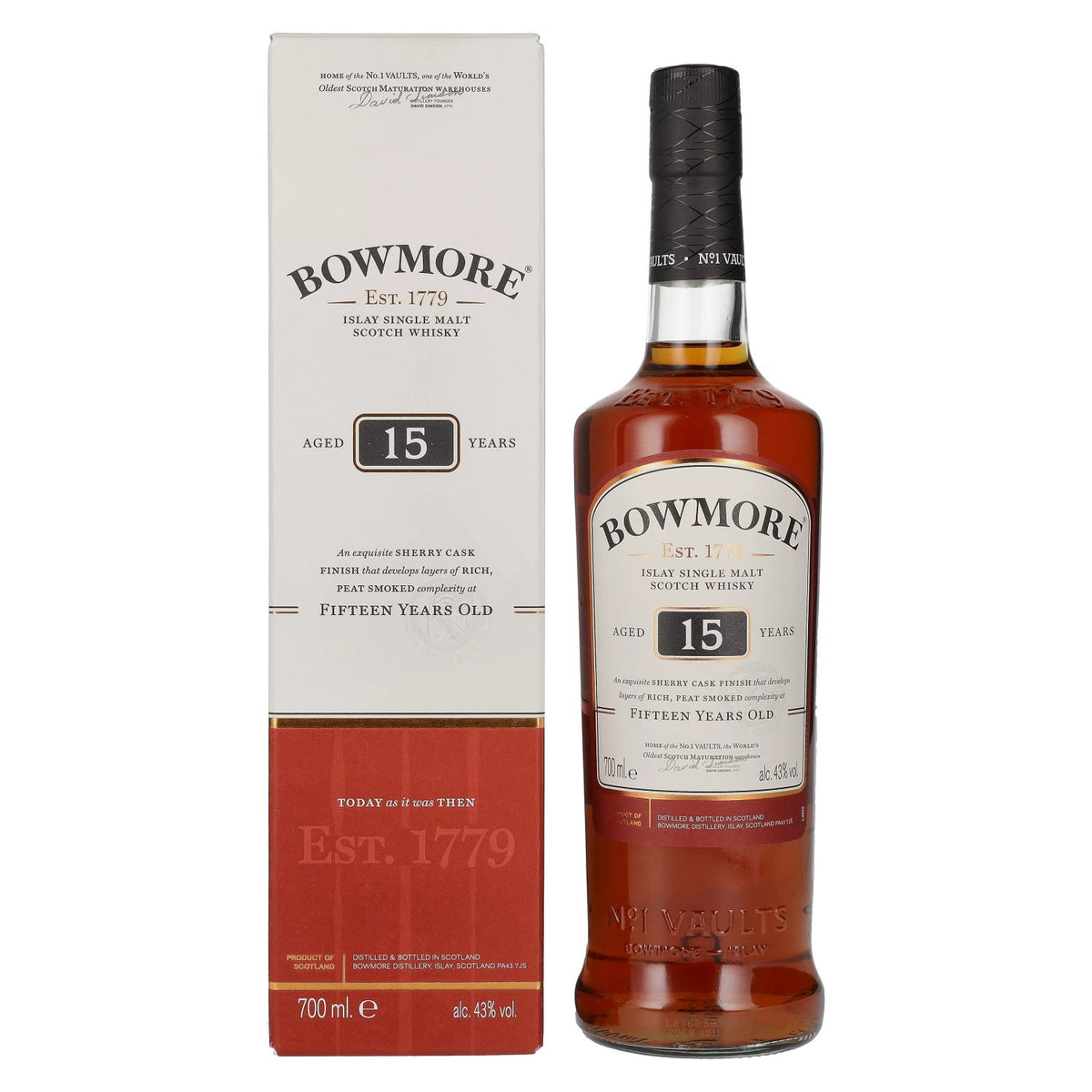 Bowmore 15 ans d'âge, single malt d'Islay, 43 % vol., 0,7 l, dans un coffret cadeau
