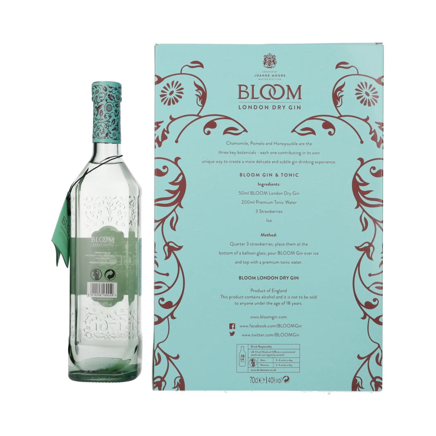 Bloom London Dry Gin 40% Vol. 0.7l in geschenkverpakking met glas