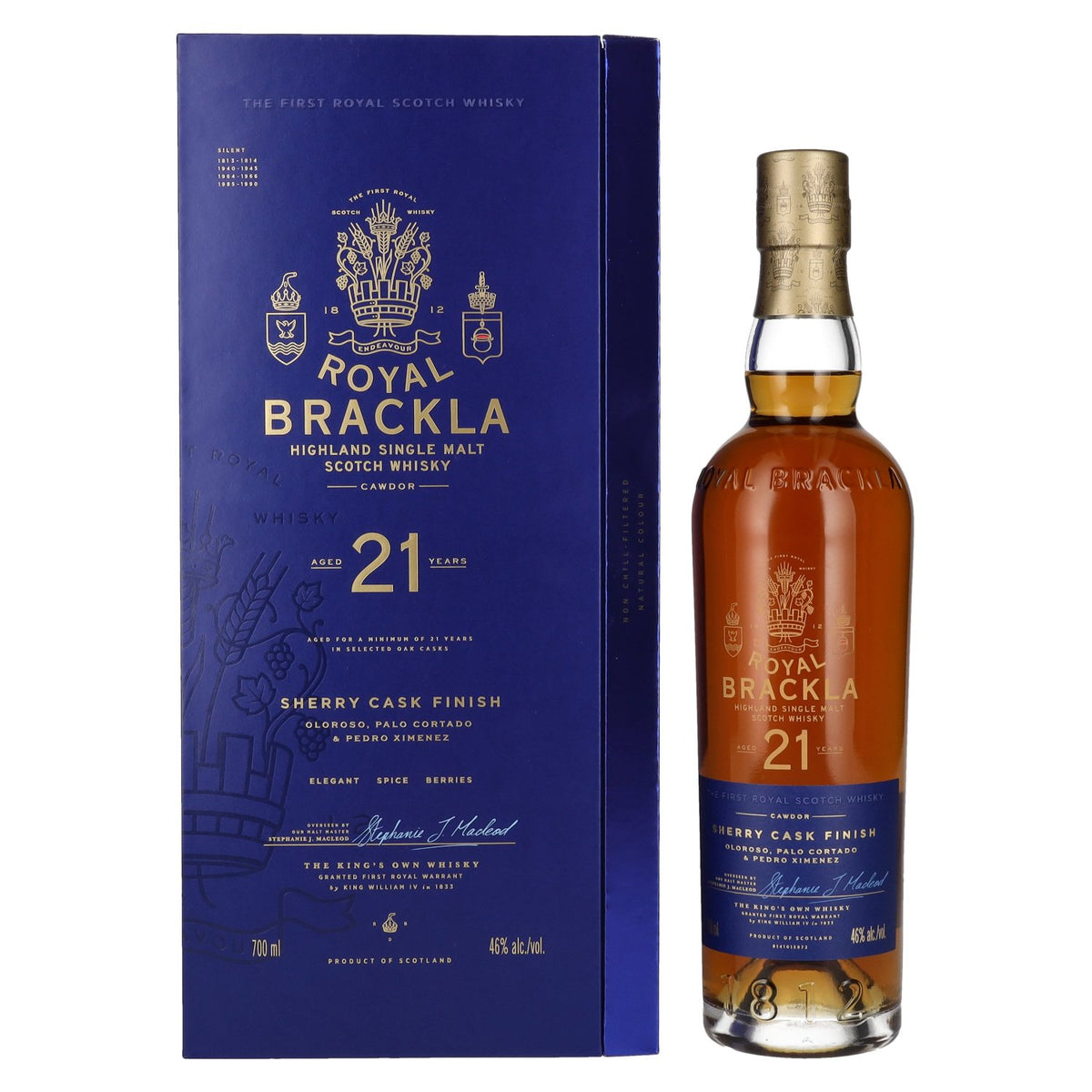Royal Brackla 21 ans d'âge, finition en fût de sherry, single malt des Highlands, 46 % vol., 0,7 l, dans un coffret cadeau