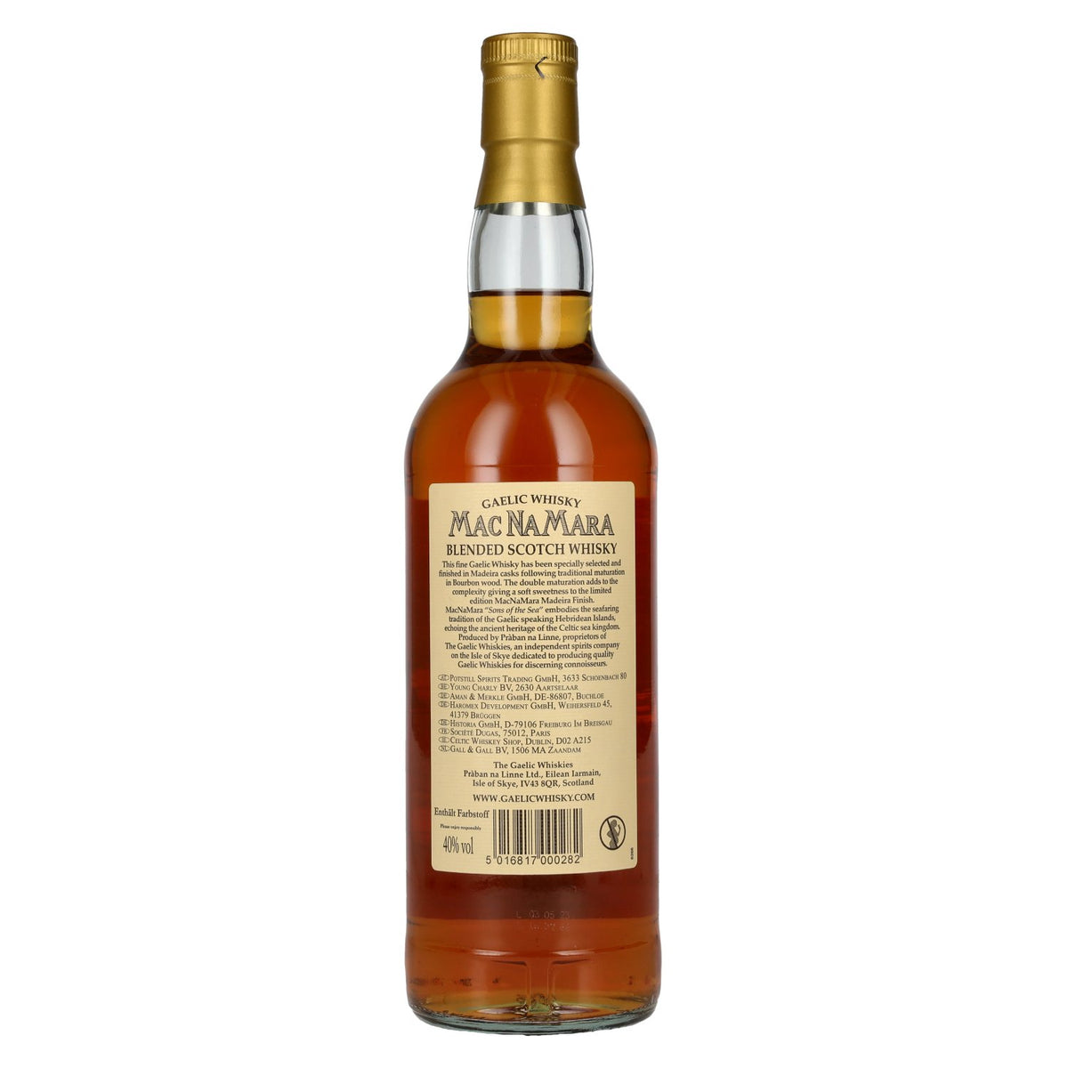 Whisky gaélique MACNAMARA, whisky écossais assemblé vieilli en fûts de Madère, 40 % vol., 0,7 l