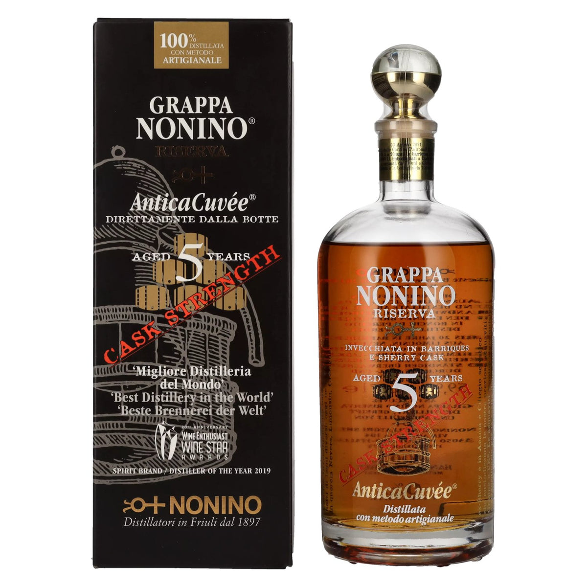 Nonino Grappa Riserva Antica Cuvée 5 Years Old Cask Strength 59,9% vol. 0,7 l in geschenkverpakking