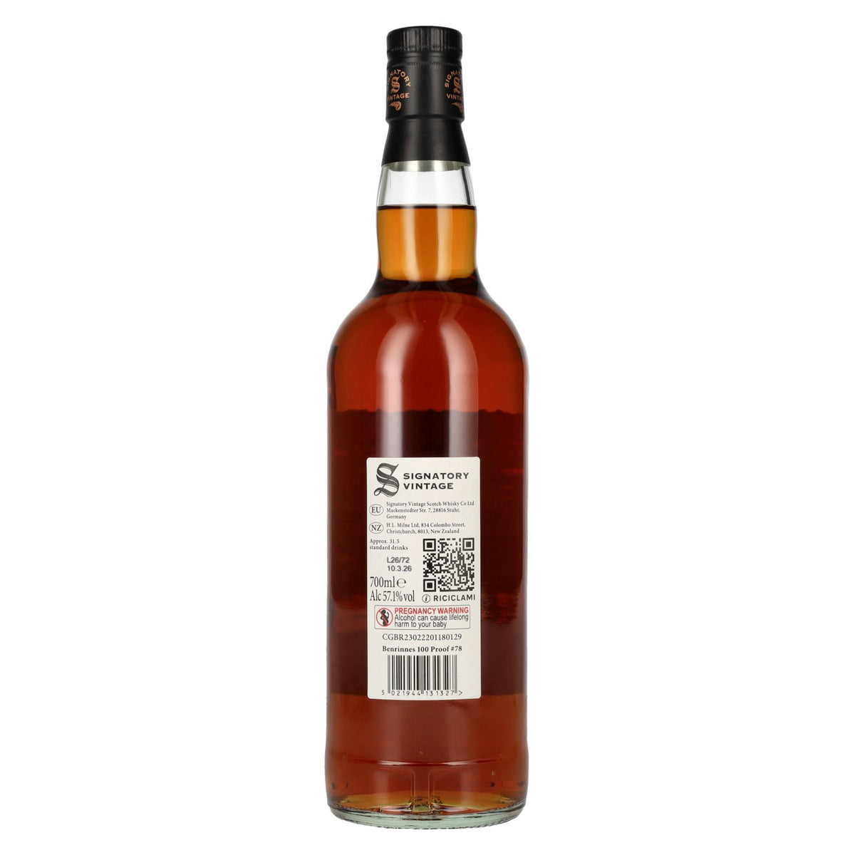 Signatory Vintage 100 Proof Edition BENRINNES 13 Years Old Single Malt #78 2012 57,1% Vol. 0,7l