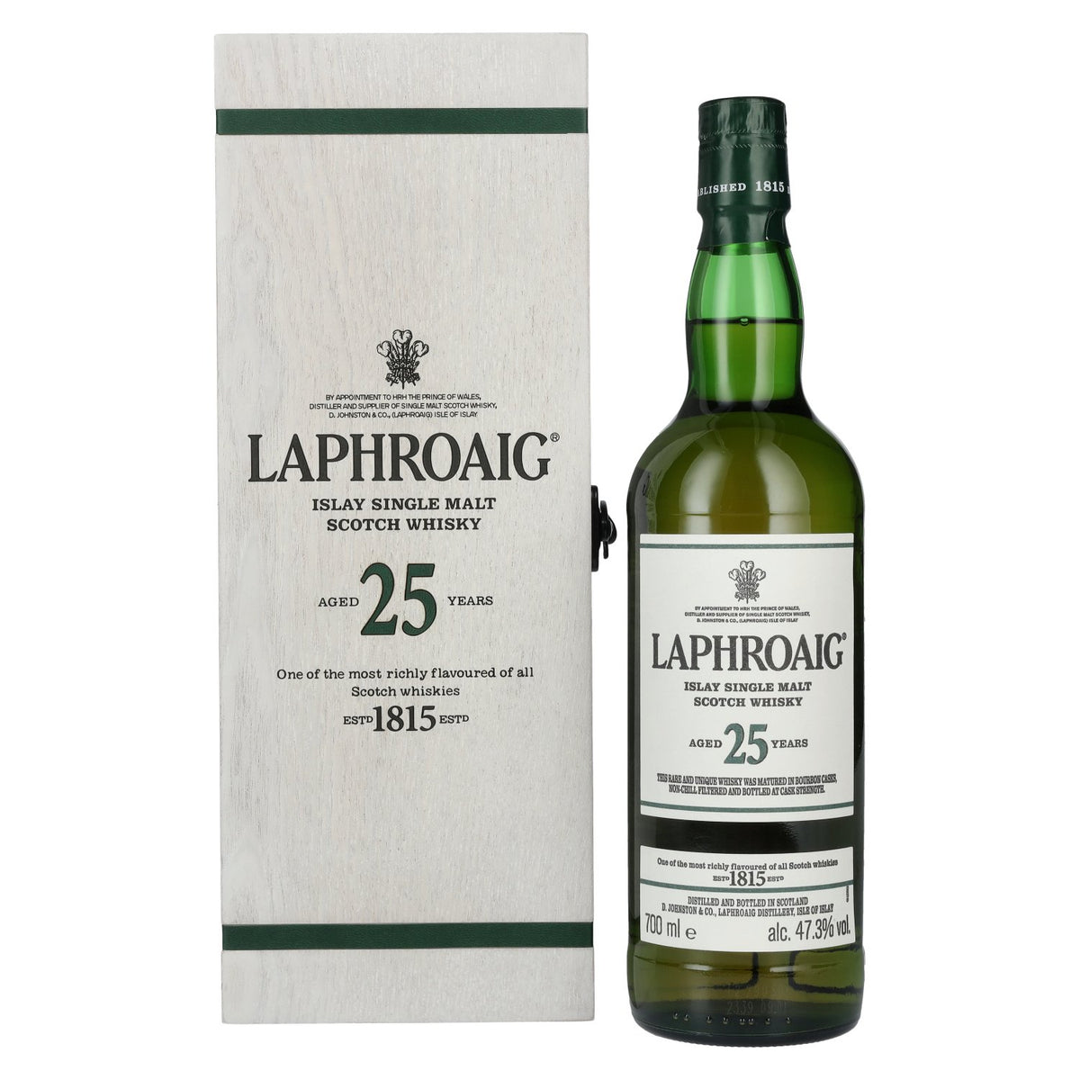 Laphroaig 25 Years Old Islay Single Malt Scotch Whisky 2023 47.3% ABV 0.7l in a wooden box