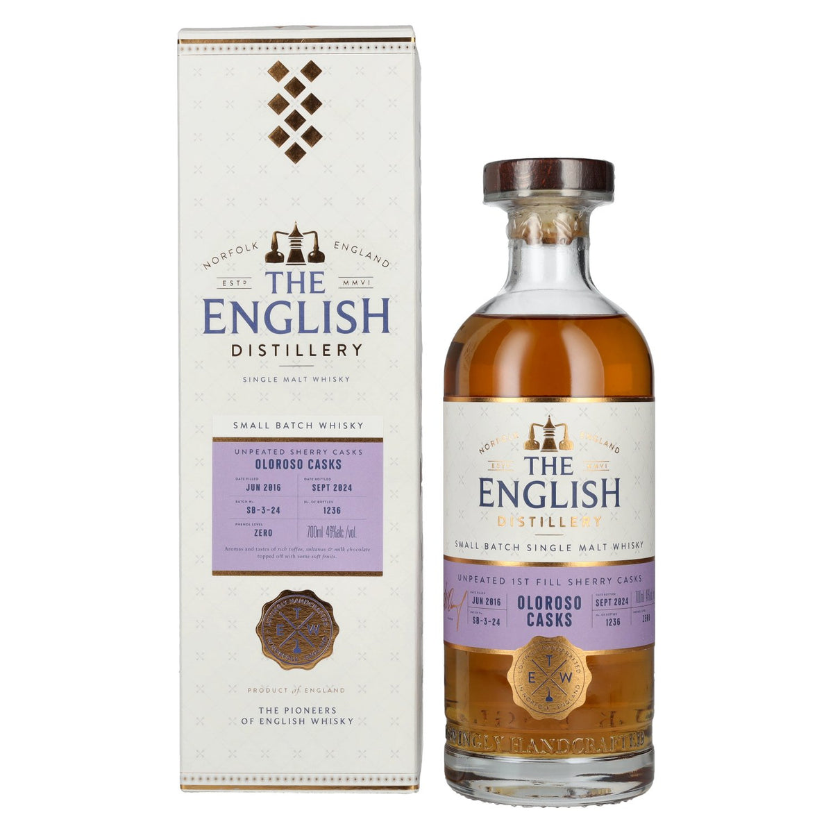 The English Distillery Oloroso Casks Small Batch Single Malt Whisky 46% ABV, 0.7 litres, in a gift box