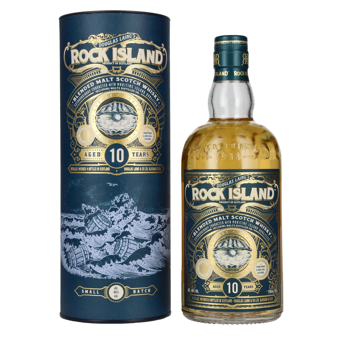 Douglas Laing ROCK ISLAND 10 Years Old Blended Malt 46% vol. 0,7 l in geschenkverpakking
