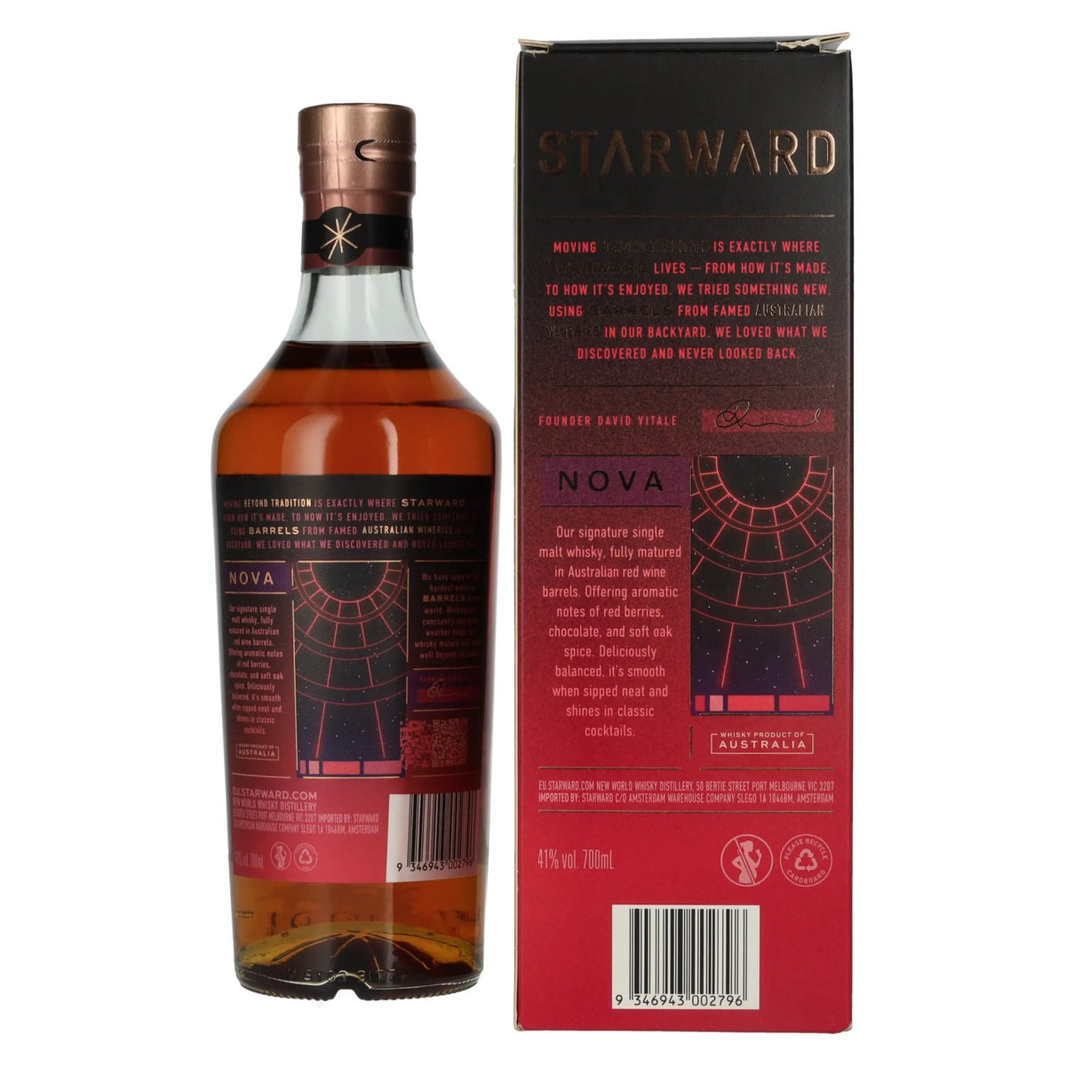 Whisky australien single malt Starward NOVA, 41 % vol., 0,7 l, dans un coffret cadeau