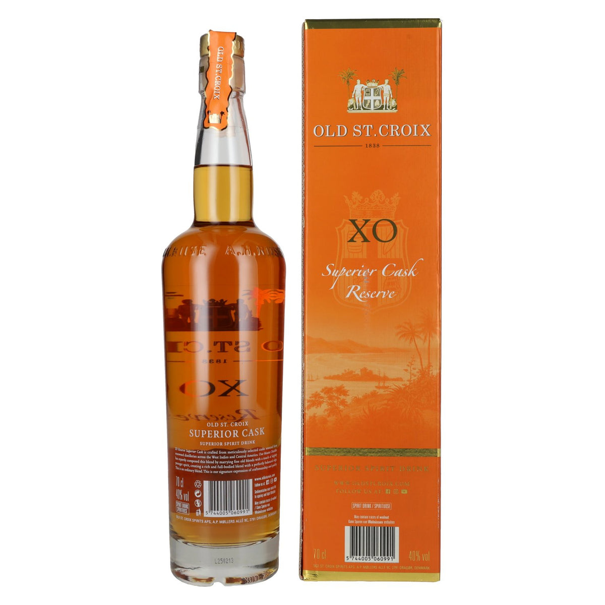 Old St. Croix A.H. Riise X.O. Reserve Superior Cask Spirit Drink 40 % vol., 0,7 l, dans un coffret cadeau