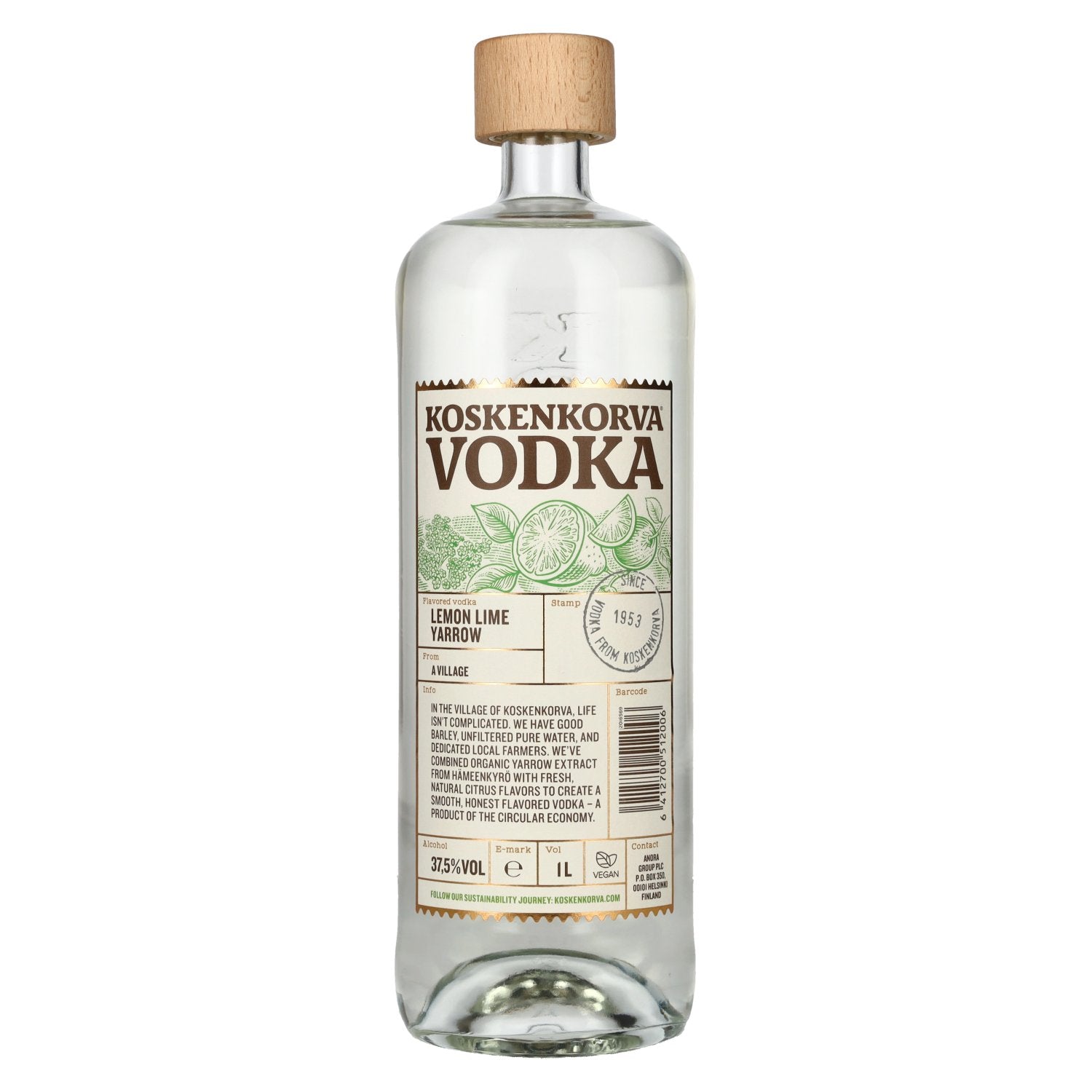 Koskenkorva Vodka LEMON LIME YARROW Flavoured 37,5% Vol. 1l