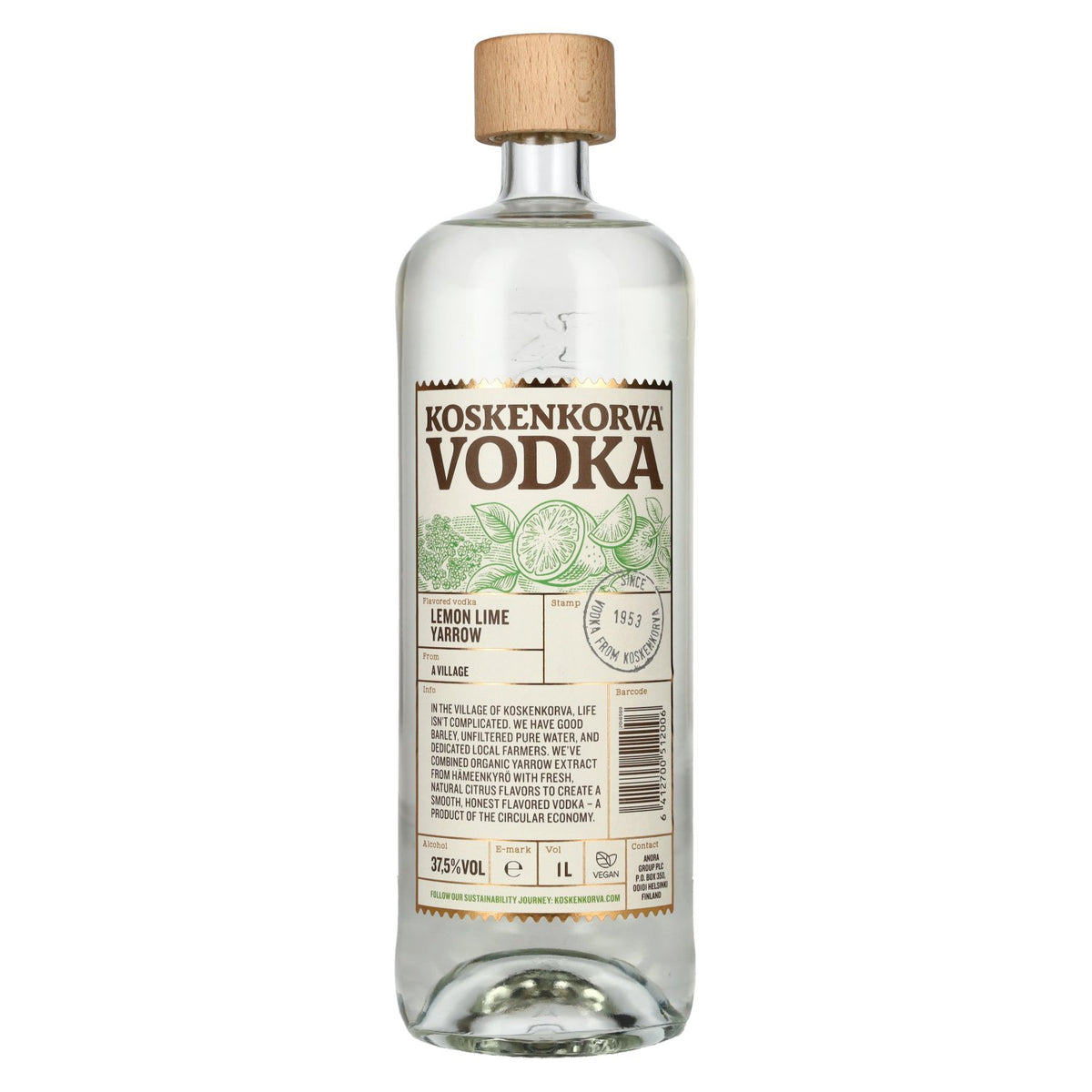 Koskenkorva Vodka LEMON LIME YARROW met smaak 37,5% vol. 1 l