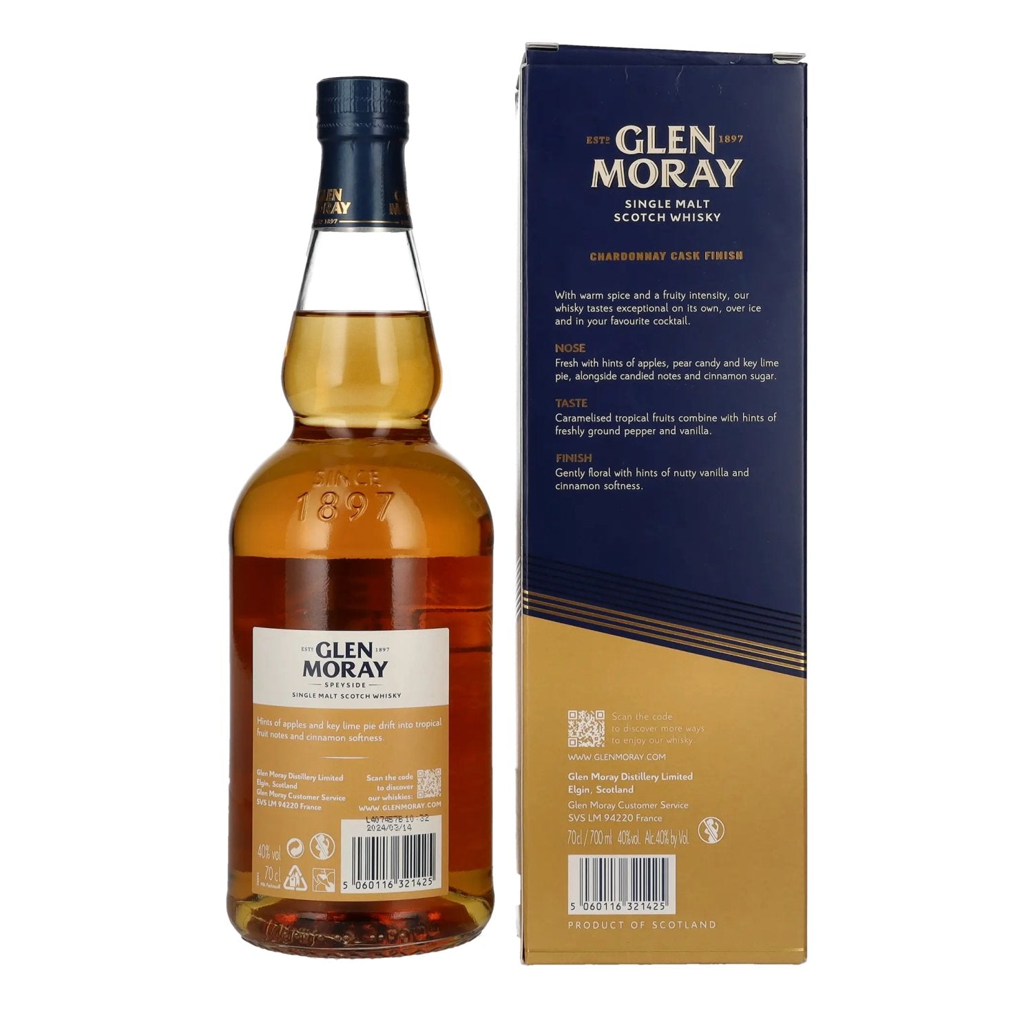 Glen Moray Elgin Classic Chardonnay Cask Finish 40% vol. 0,7l en boîte cadeau