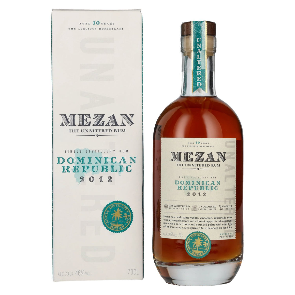 Mezan The Unaltered Rum Dominican Republic 2012 46% ABV 0.7l in a gift box