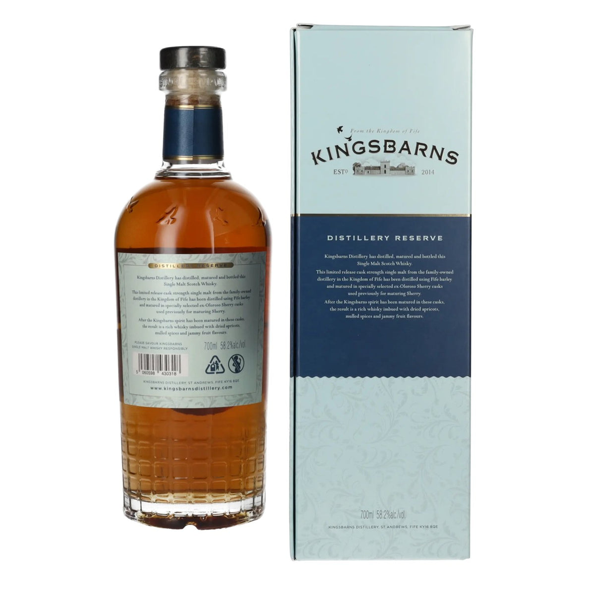 Kingsbarns DISTILLERY RESERVE Ex Oloroso Sherry Cask Scotch Whisky 2024 58,2 % vol. 0,7 l dans un coffret cadeau