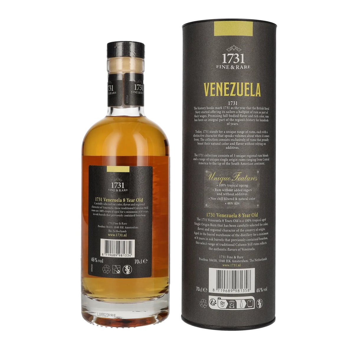 1731 Fine &amp; Rare VENEZUELA 8 Years Old Single Origin Rum 46% vol. 0.7 l in a gift box