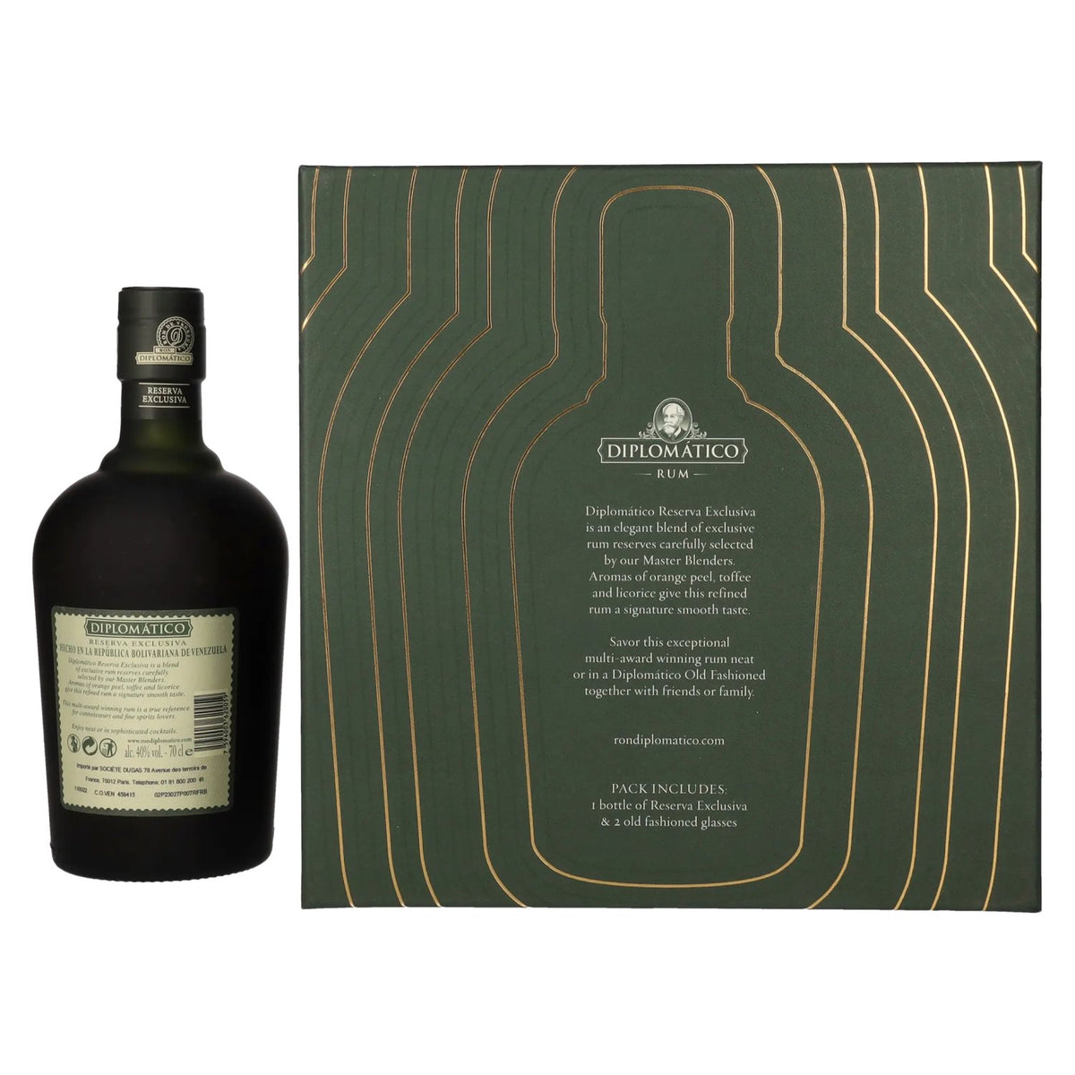 Diplomático RESERVA EXCLUSIVA Aged Rum 40% vol. 0.7 l in a gift box with 2 glasses