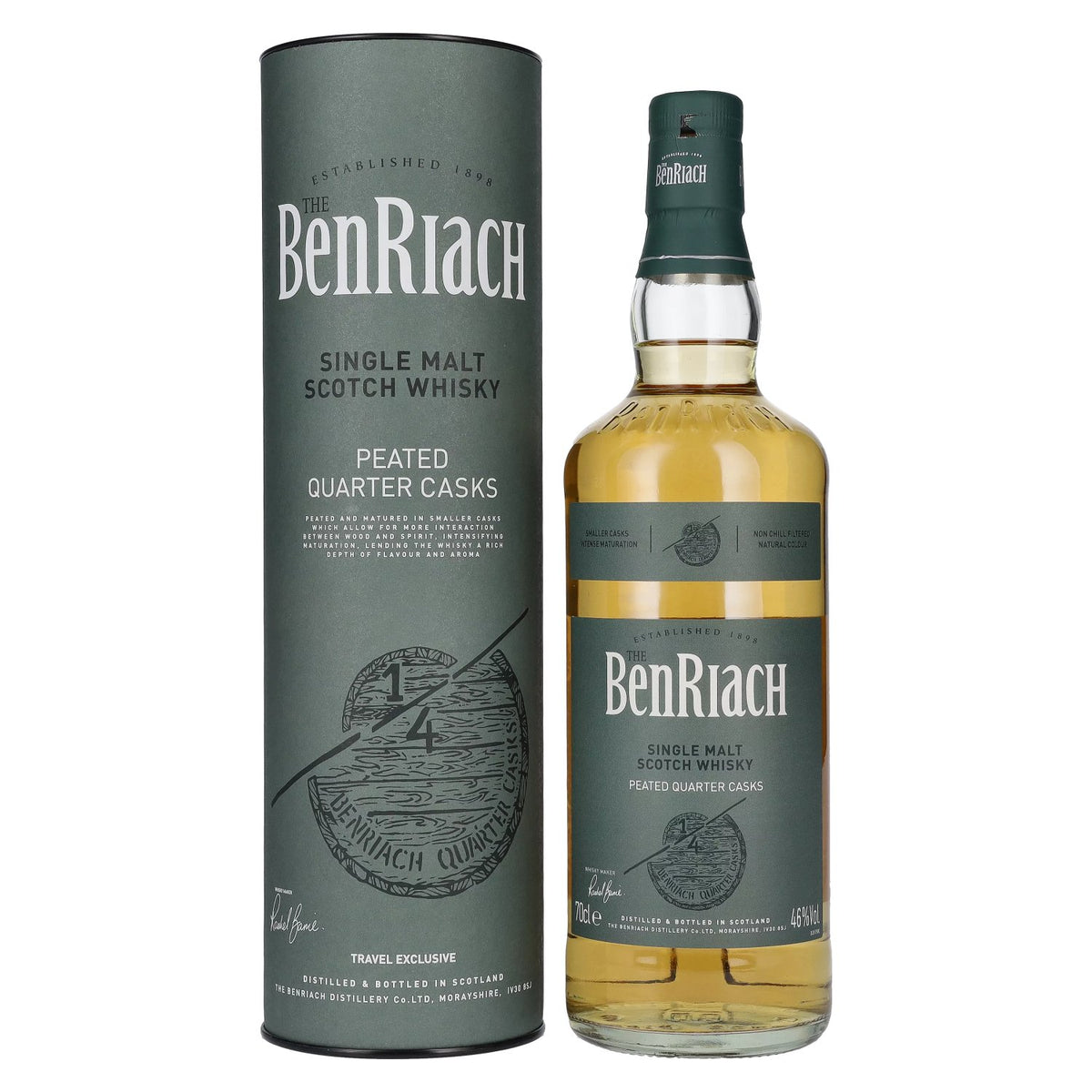 Whisky single malt écossais Benriach PEATED QUARTER CASKS, 46 % vol., 0,7 l, dans un coffret cadeau