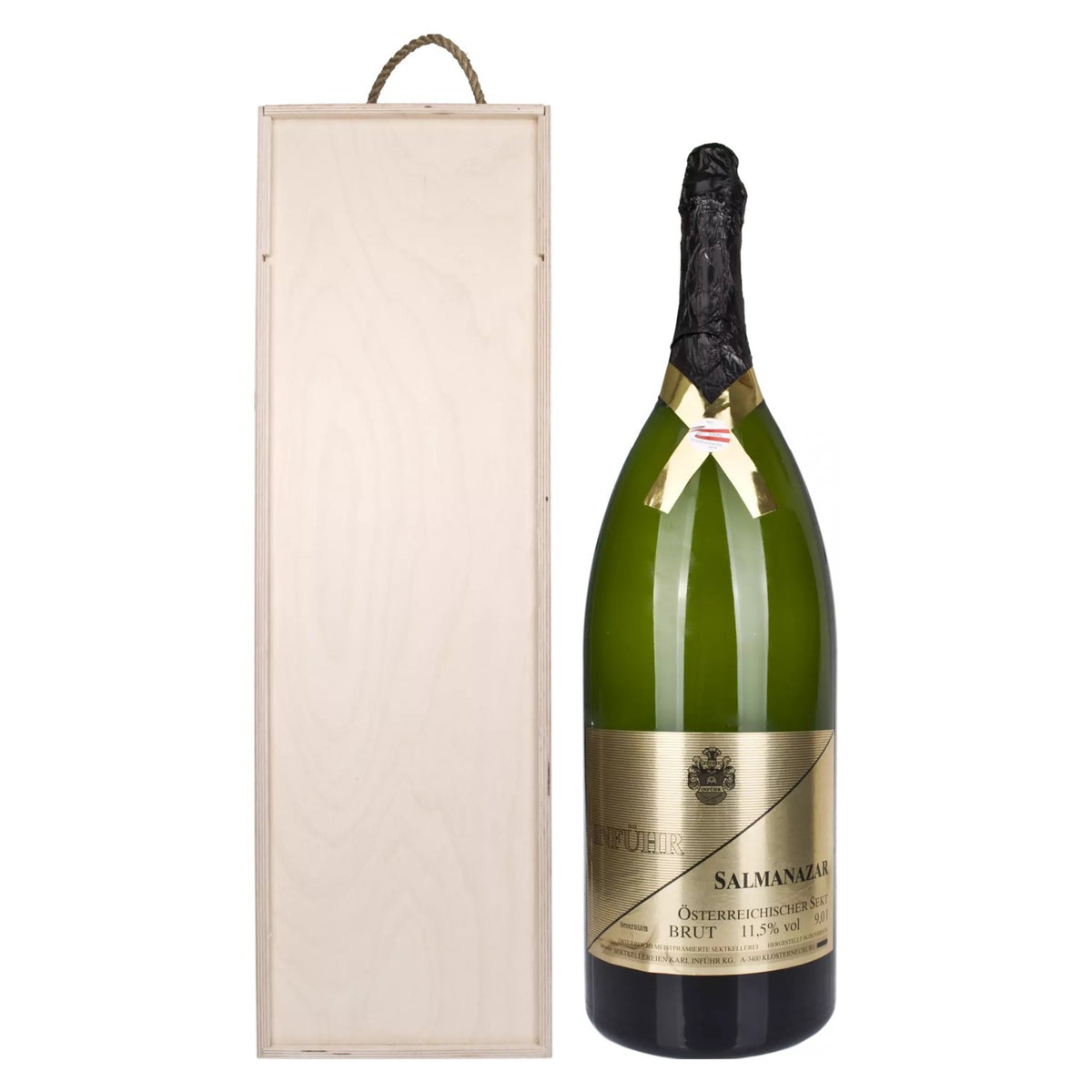 Salmanazar Brut Sparkling Wine 12% ABV, 9 litres, in a wooden crate