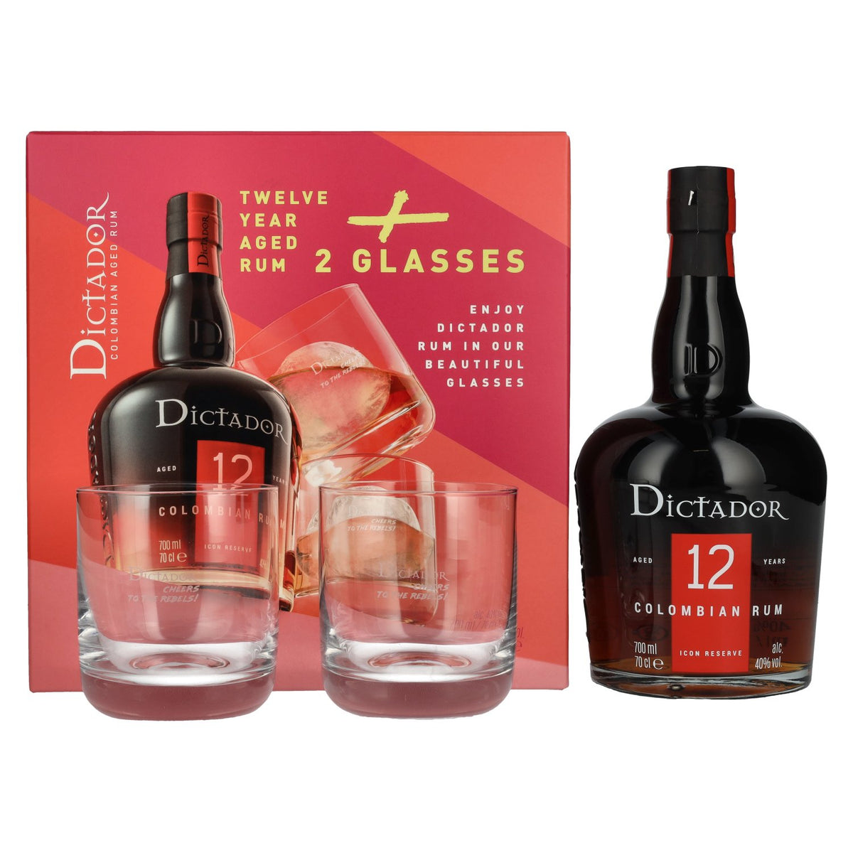 Dictador 12 Years Old ICON RESERVE Colombian Rum 40% Vol. 0,7l in Geschenkbox mit 2 Gläsern