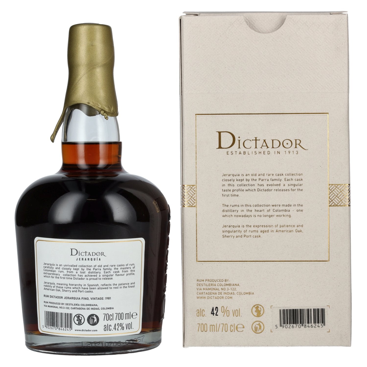 Dictador JERARQUÍA 39 Years Old FINO Rum 1981 42% Vol. 0,7l in gift box
