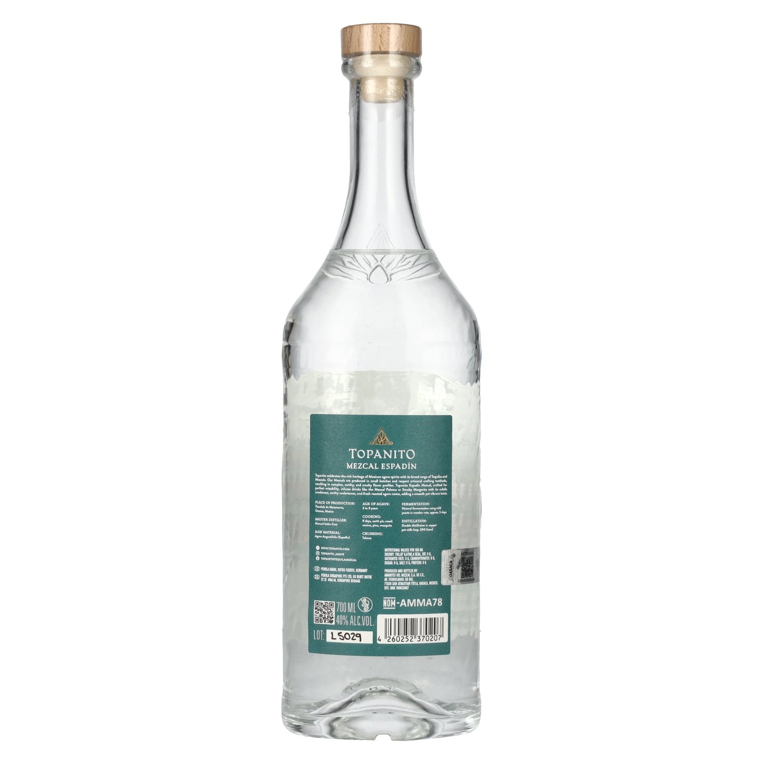 Topanito Mezcal Artesanal Blanco 100% Mague Espadín 40% Vol. 0,7l