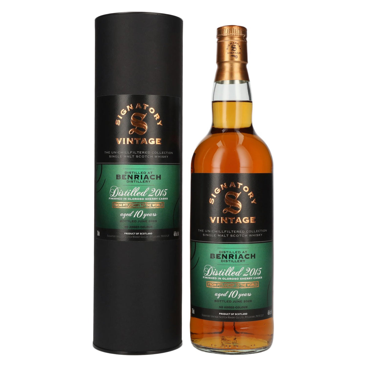 Signatory Vintage Benriach 10 ans d'âge « The Un-Chillfiltered » 2015, 46 % vol., 0,7 l, dans un coffret cadeau