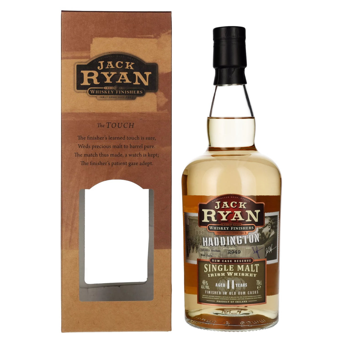 Jack Ryan HADDINGTON 11 ans d'âge, whisky irlandais single malt, réserve vieillie en fûts de rhum, 46 % vol., 0,7 l, dans un coffret cadeau