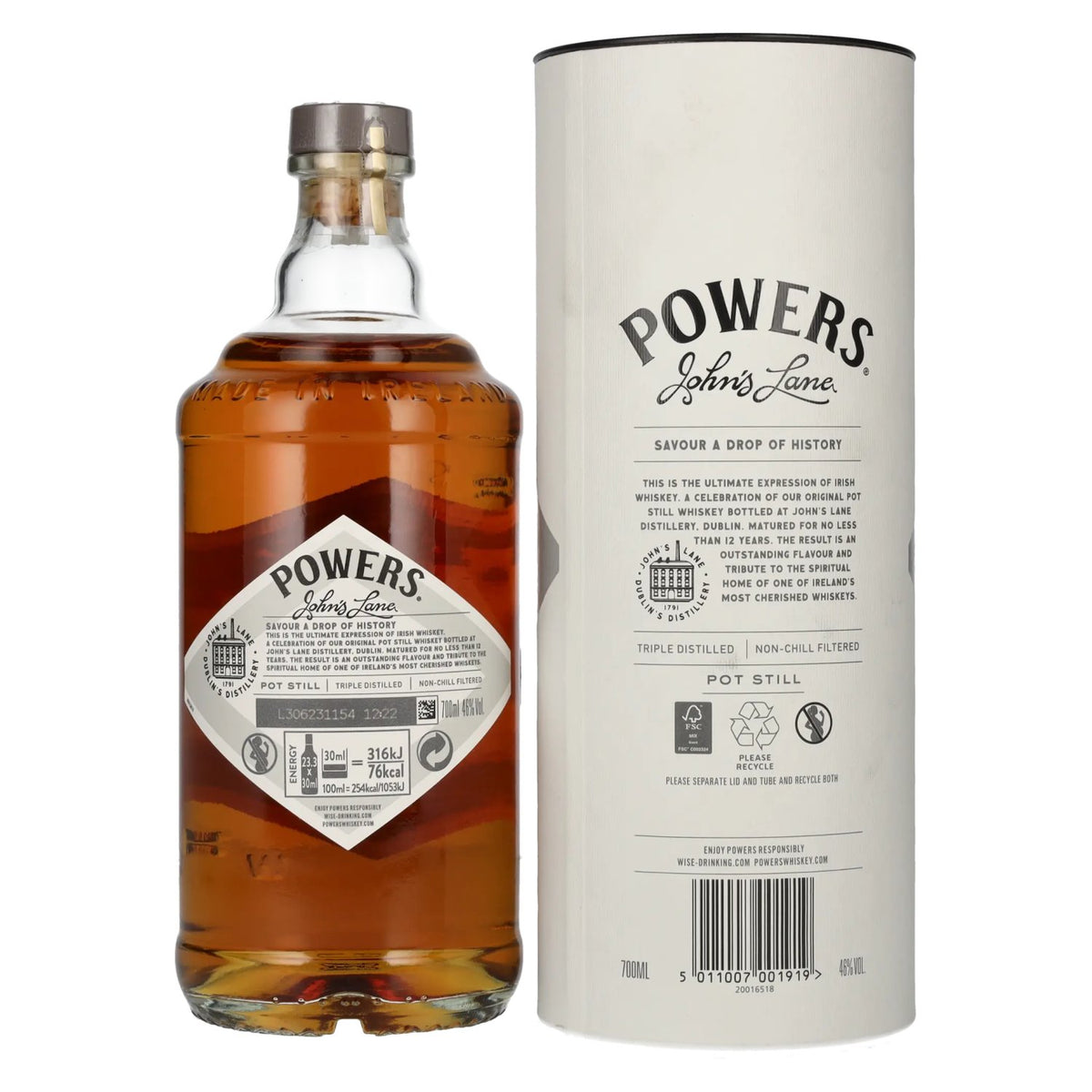 Powers 12 Years Old JOHN'S LANE Single Pot Still Irish Whiskey 46% vol. 0.7 l in a gift box