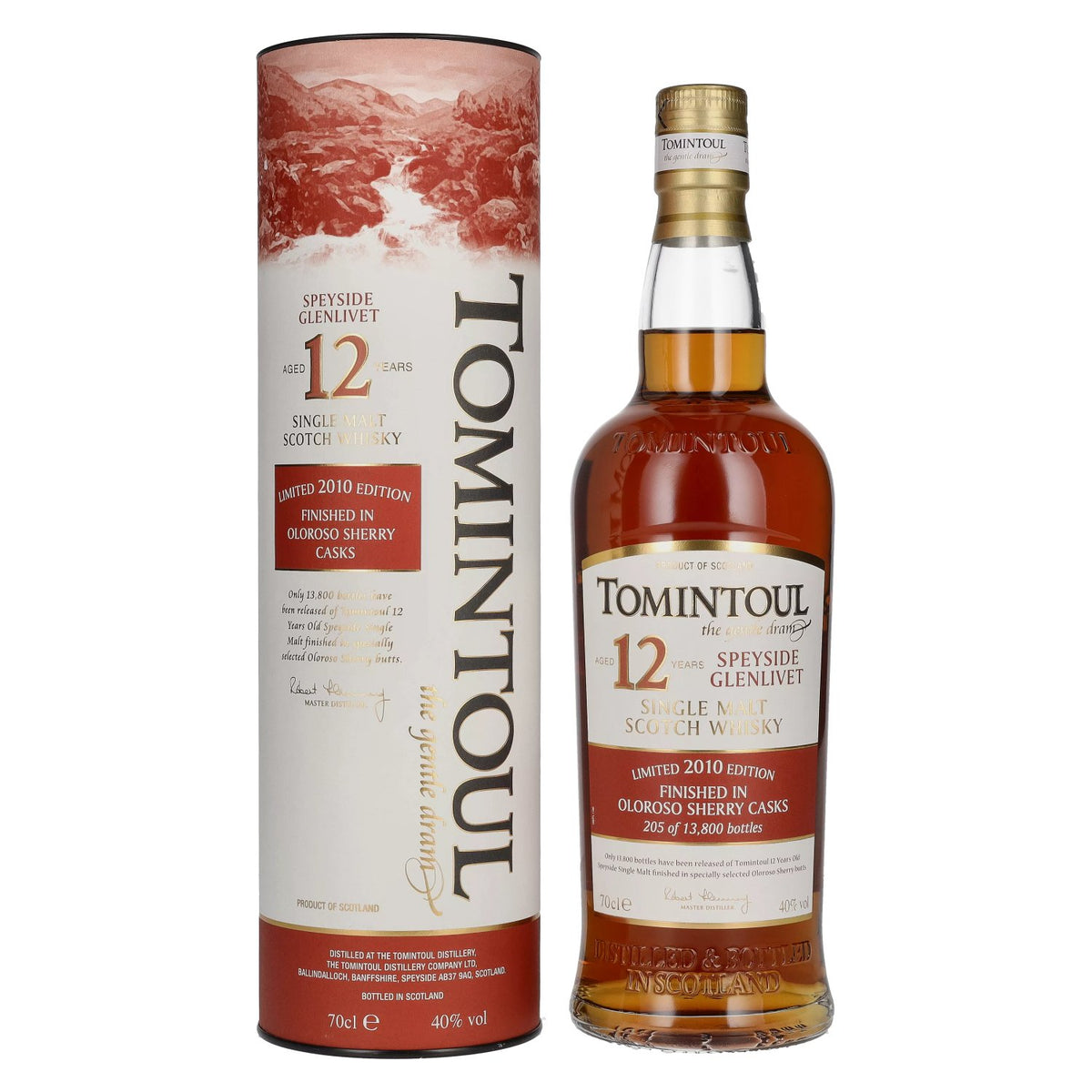 Tomintoul 12 ans d'âge, finition en fûts de sherry Oloroso, édition limitée 2010, 40 % vol., 0,7 l, dans un coffret cadeau
