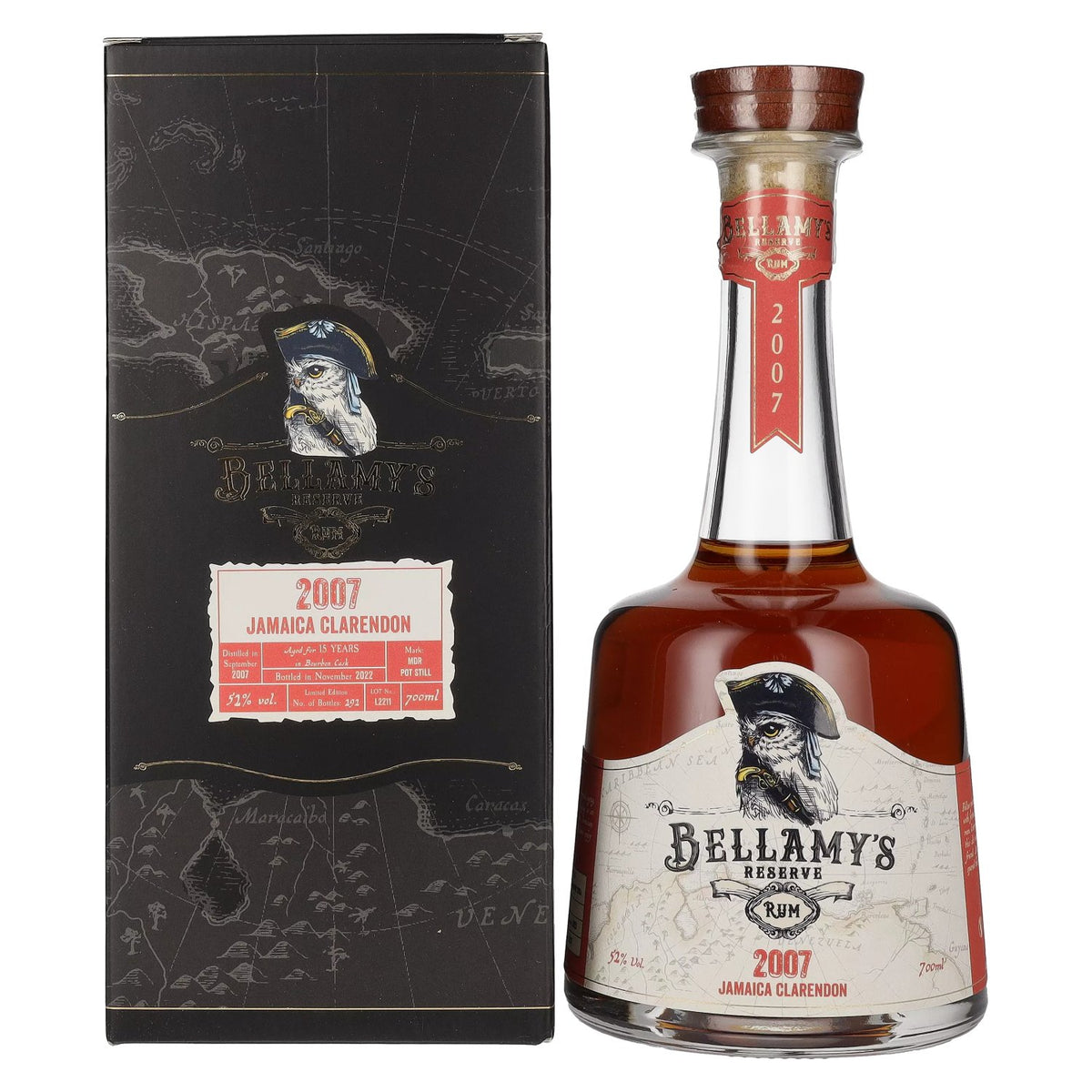 Rhum Bellamy's Reserve Jamaïque Clarendon 2007 52 % vol. 0,7 l dans un coffret cadeau