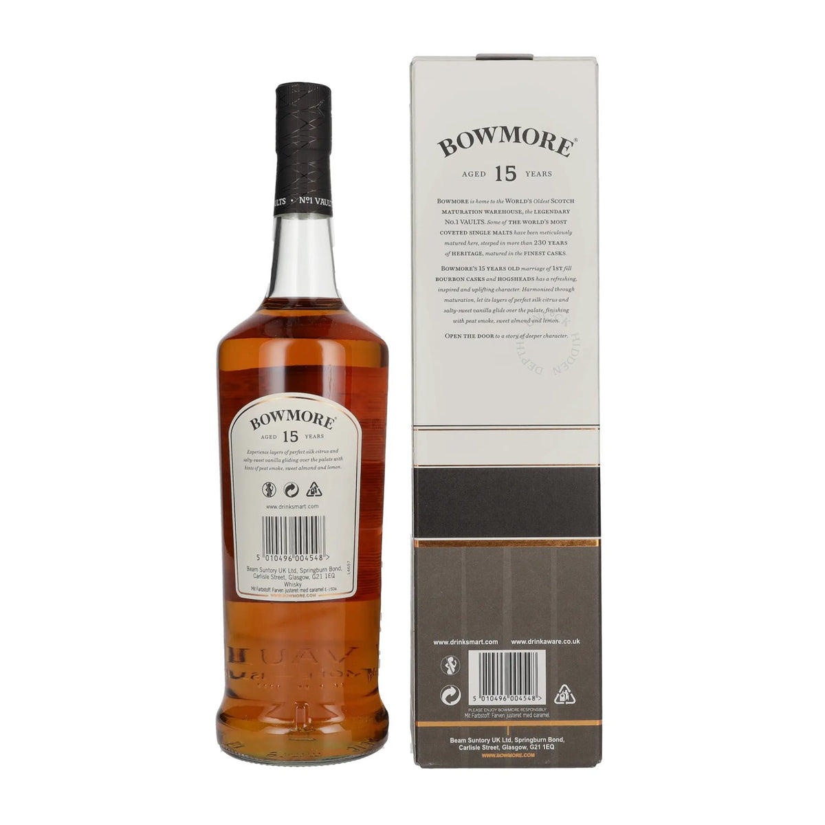 Bowmore 15 ans d'âge GOLDEN &amp; ELEGANT, édition exclusive pour les voyages, 43 % vol., 1 l, dans un coffret cadeau