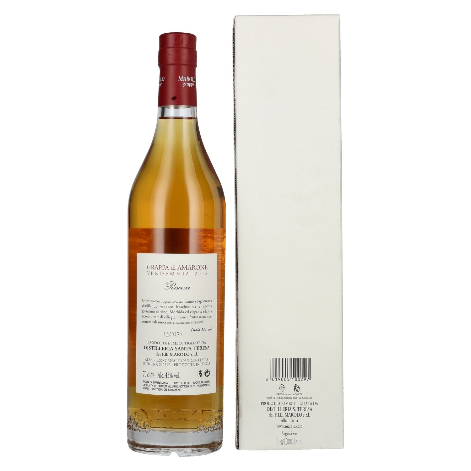 Marolo Alba Grappa di AMARONE 45% Vol. 0,7l in Geschenkbox