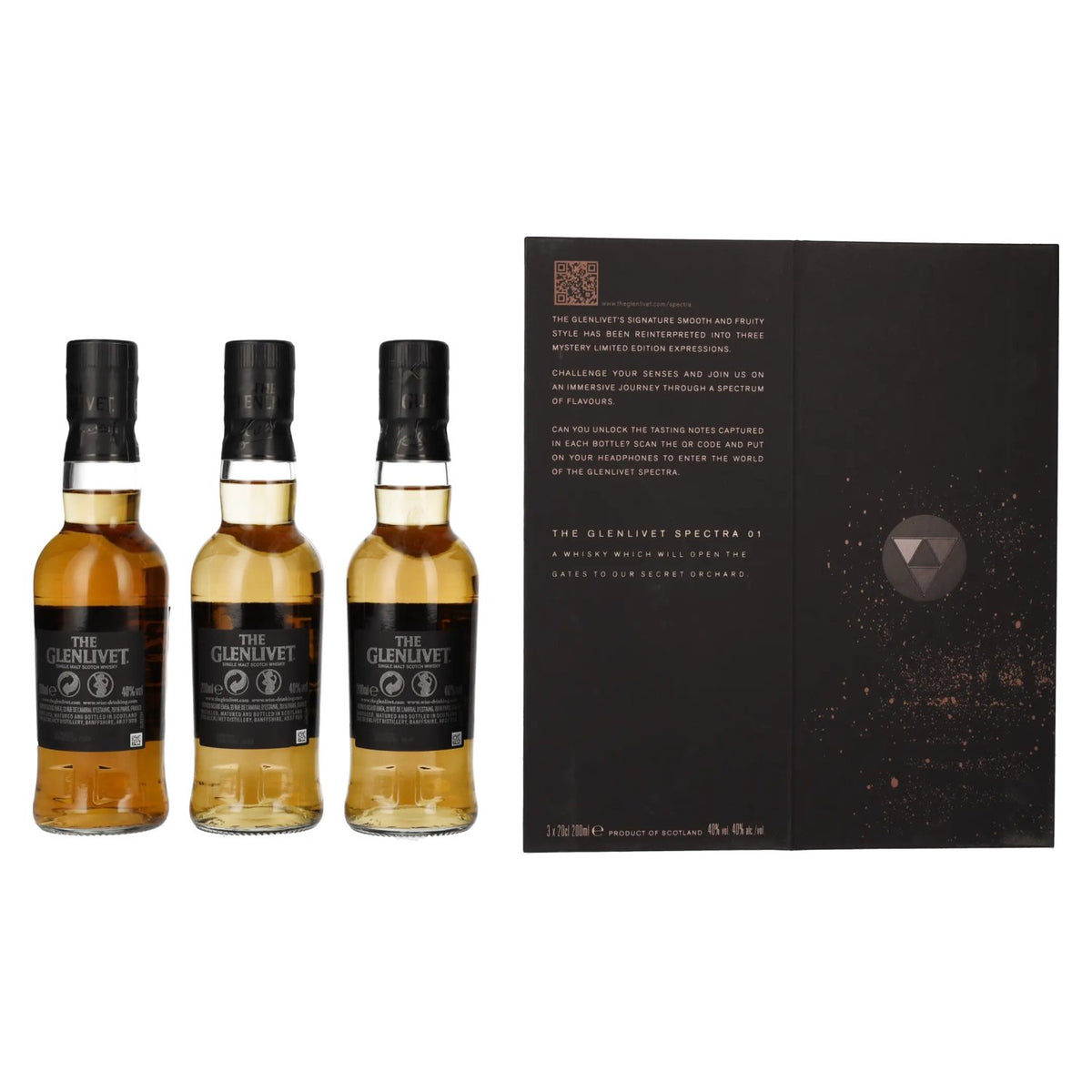 Whisky écossais single malt The Glenlivet SPECTRA, 40 % vol., 3 x 0,2 l dans un coffret cadeau