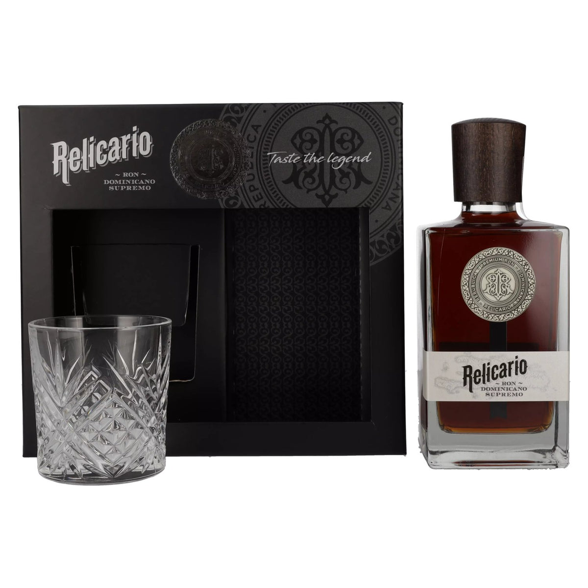 Relicario Ron Dominicano Supremo 40% ABV, 0.7 litres, in a gift box with a glass