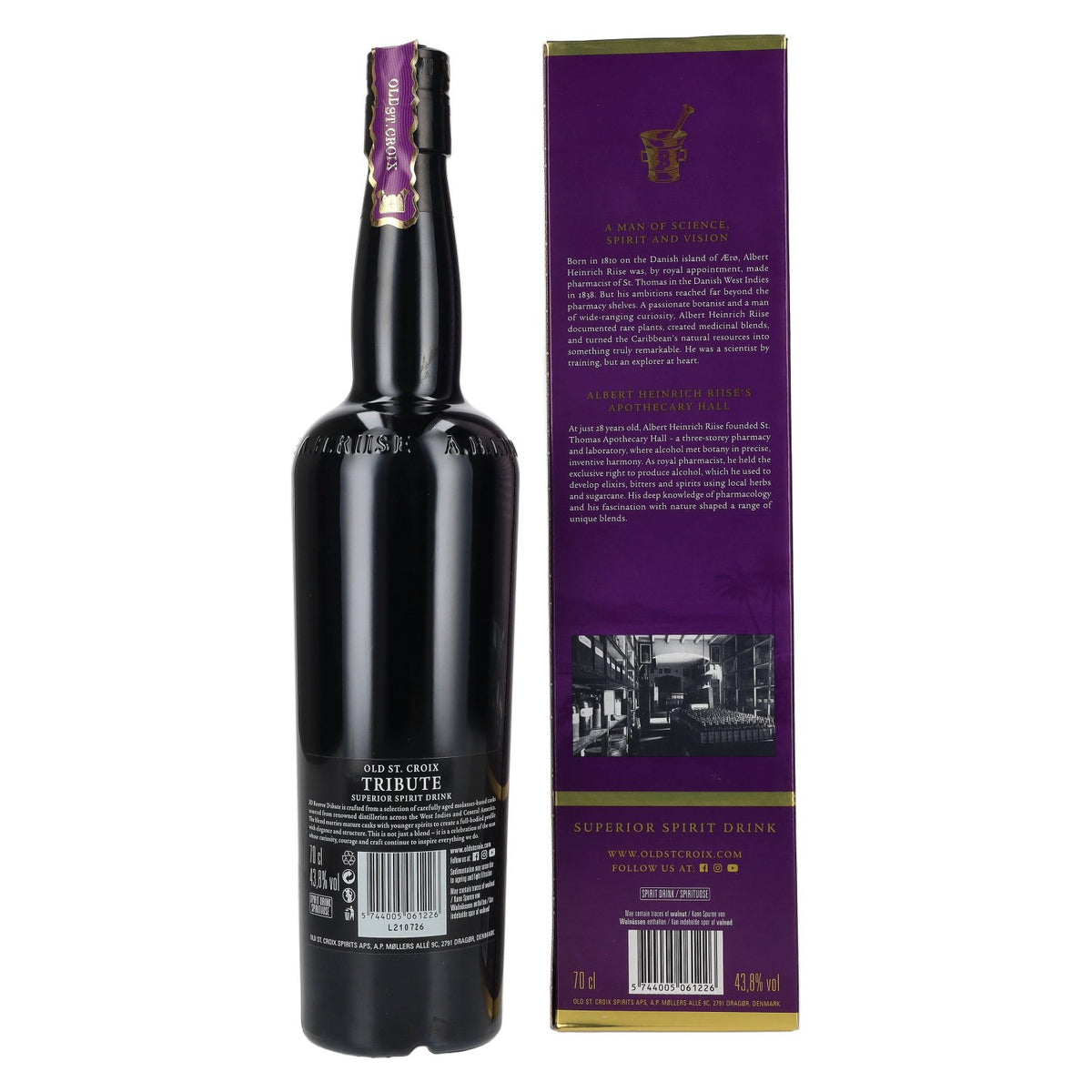 Old St. Croix A.H. Riise X.O. TRIBUTE Reserve Superior Spirit Drink 43,8% vol. 0,7 l in geschenkverpakking