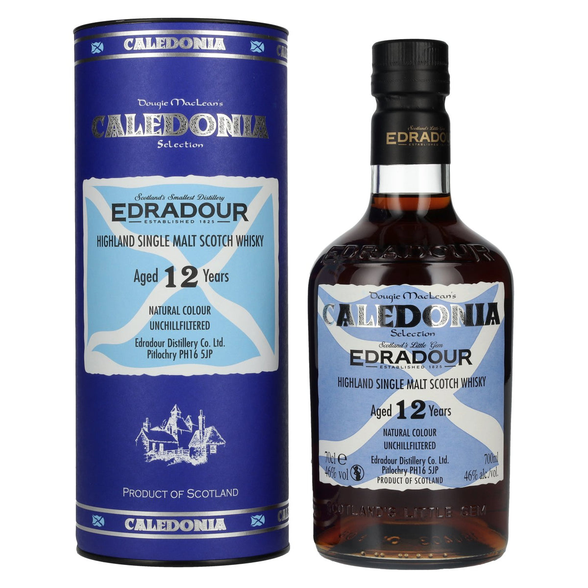 Edradour CALEDONIA 12 Years Old Highland Single Malt 46% ABV 0.7l in a gift box